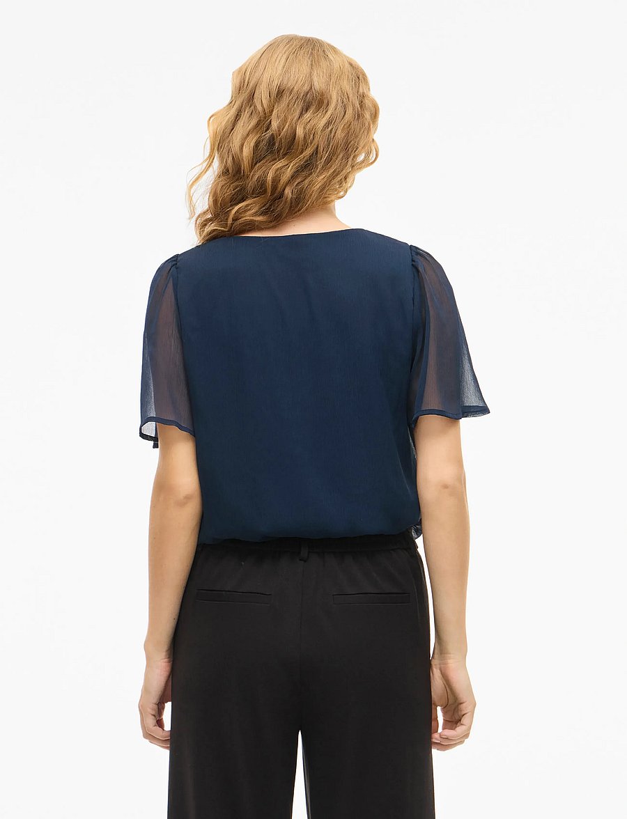 Vila - VIFALIA V-NECK S/S TOP - NOOS - short-sleeved blouses - navy blazer - 3