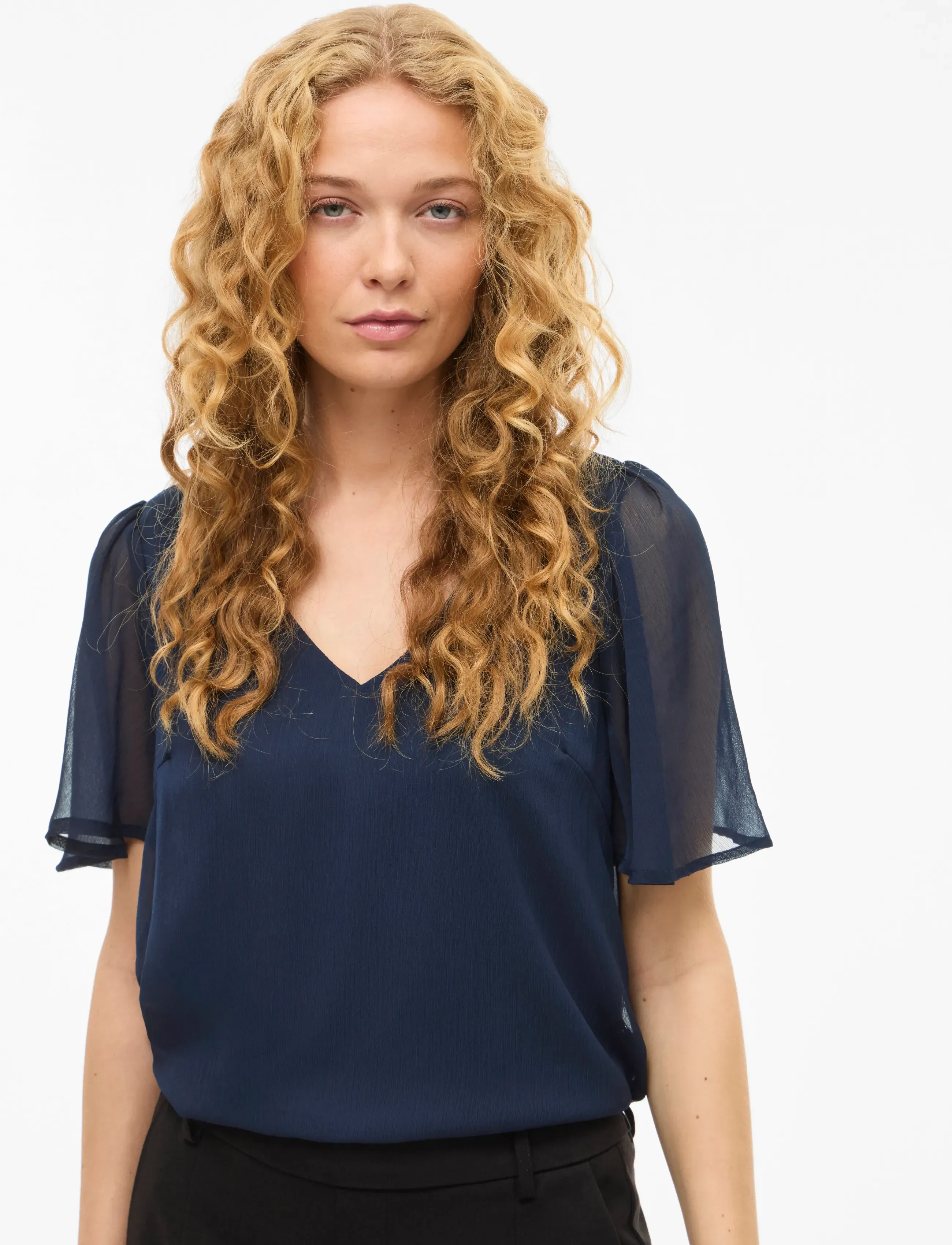 Vila - VIFALIA V-NECK S/S TOP 1 - short-sleeved blouses - navy blazer - 5