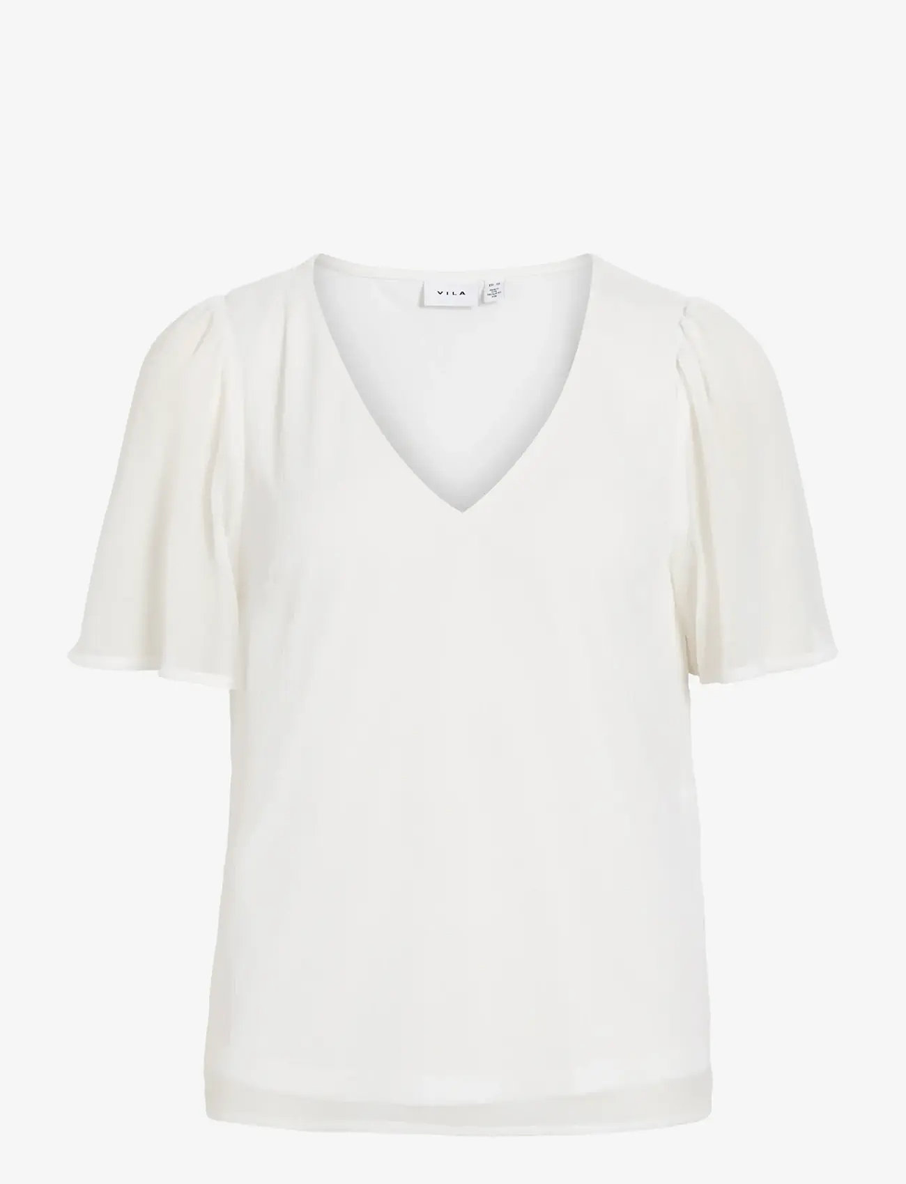 Vila - VIFALIA V-NECK S/S TOP - NOOS - kortærmede bluser - snow white - 1