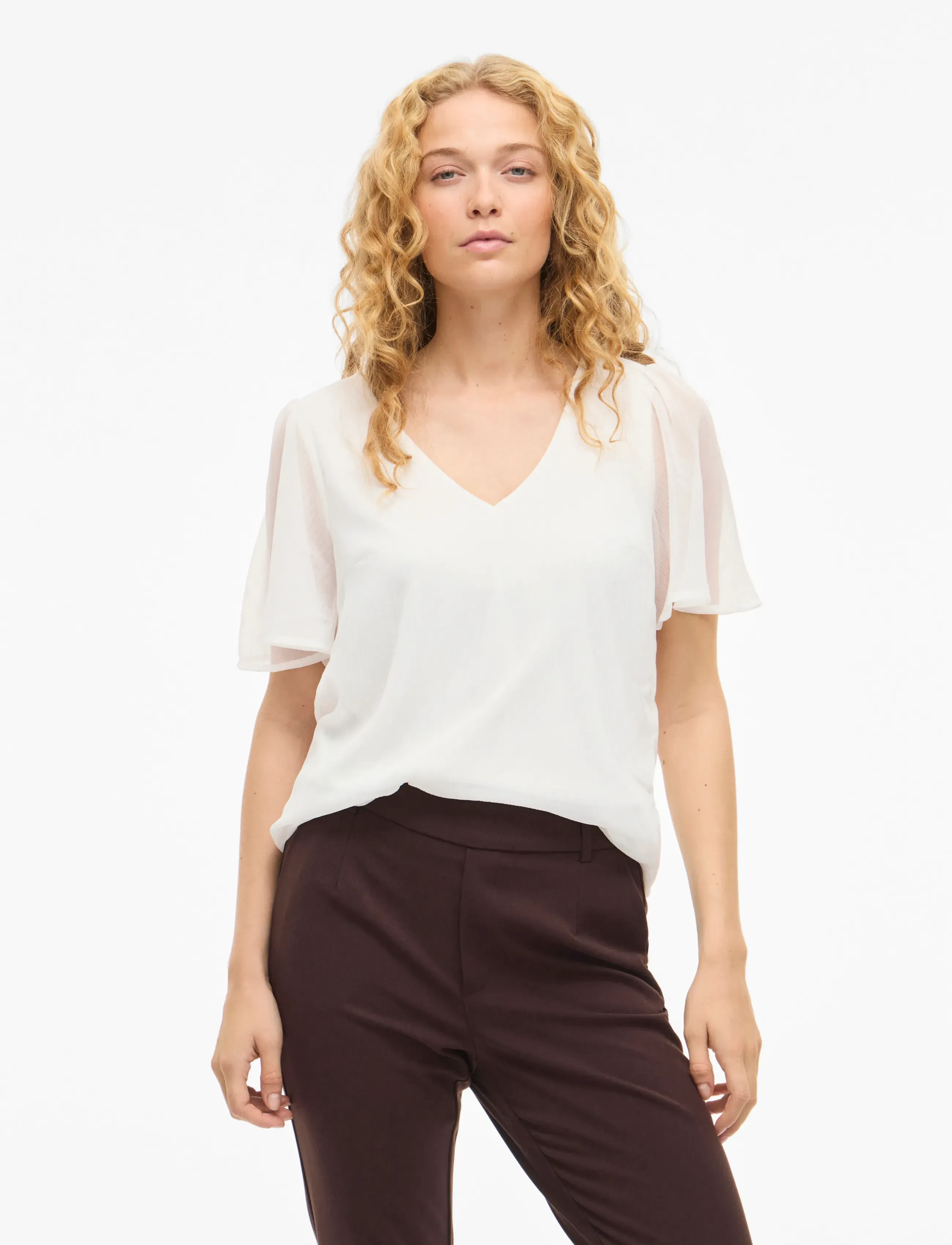 Vila VIFALIA V-NECK S/S TOP - NOOS - Blusen - SNOW WHITE / cream