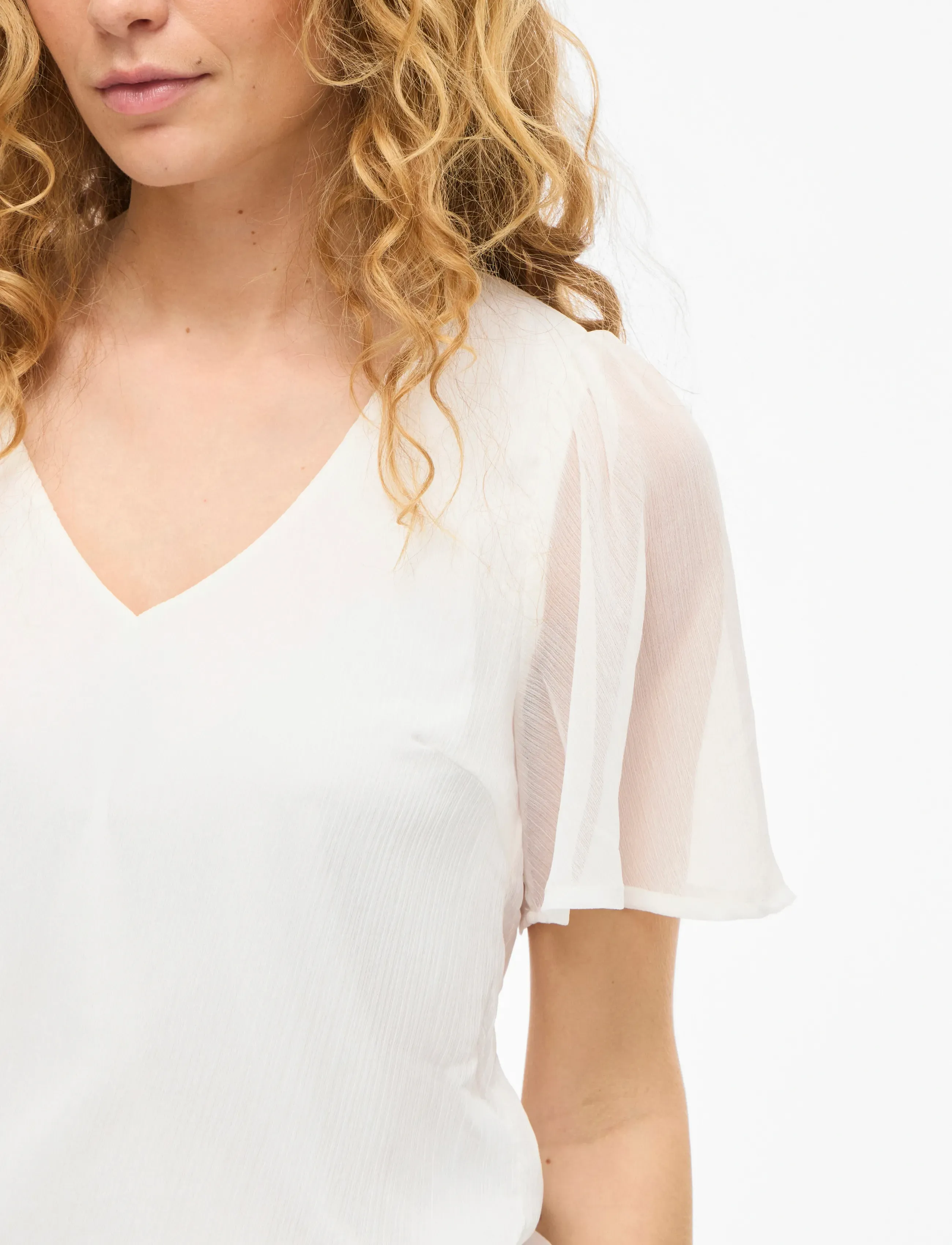 Vila - VIFALIA V-NECK S/S TOP 1 - short-sleeved blouses - snow white - 5