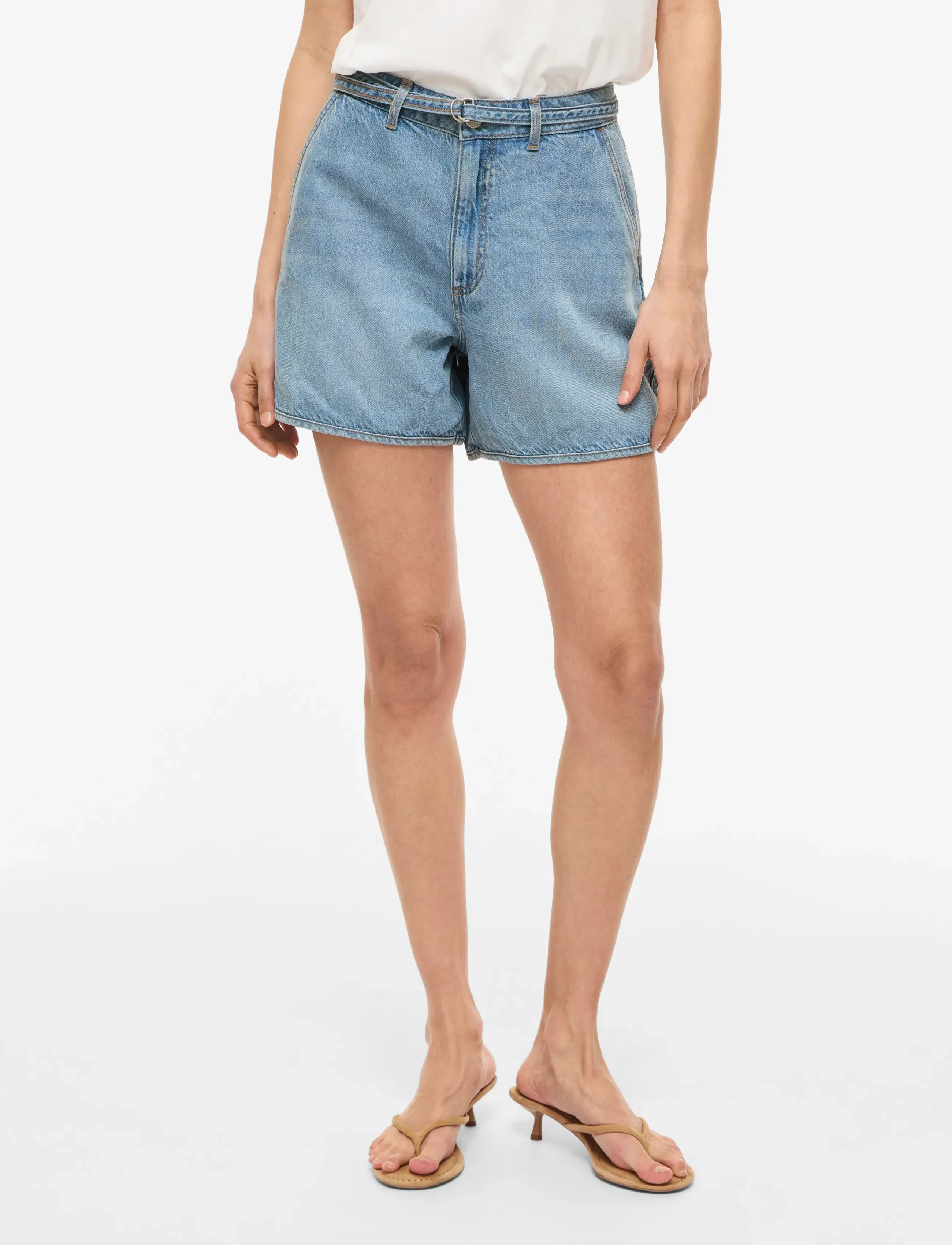 Vila Vikiki Hw Belt Denim Shorts Lbd, 38, Blue, Shorts > Denim Shorts, Dame
