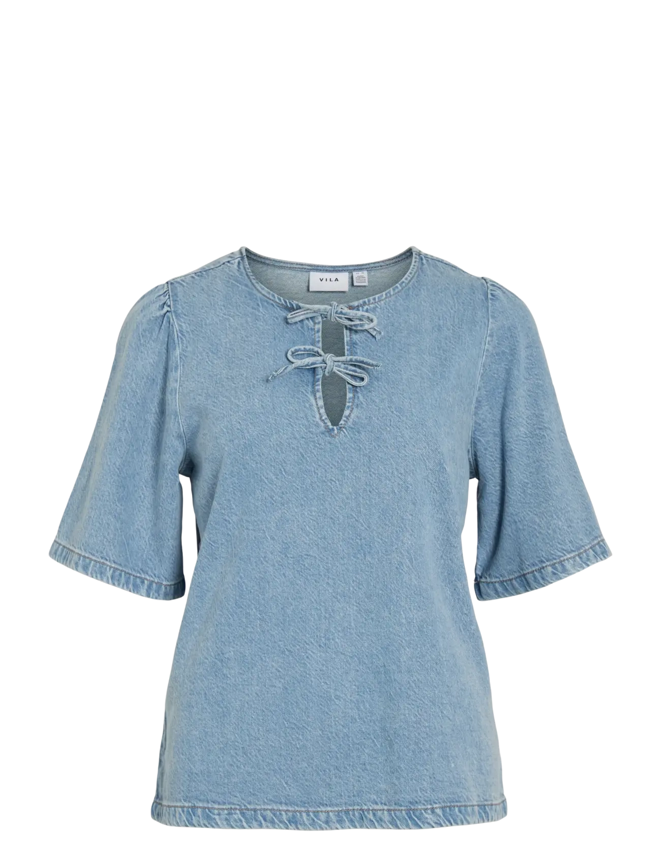 Vila VIKIKI O-NECK 2/4 TIE DENIM TOP - Kläder - LIGHT BLUE DENIM / blue