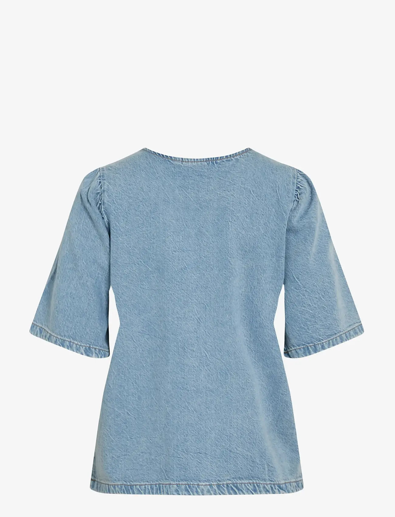 Vila - VIKIKI O-NECK 2/4 TIE DENIM TOP - jeansskjortor - light blue denim - 1