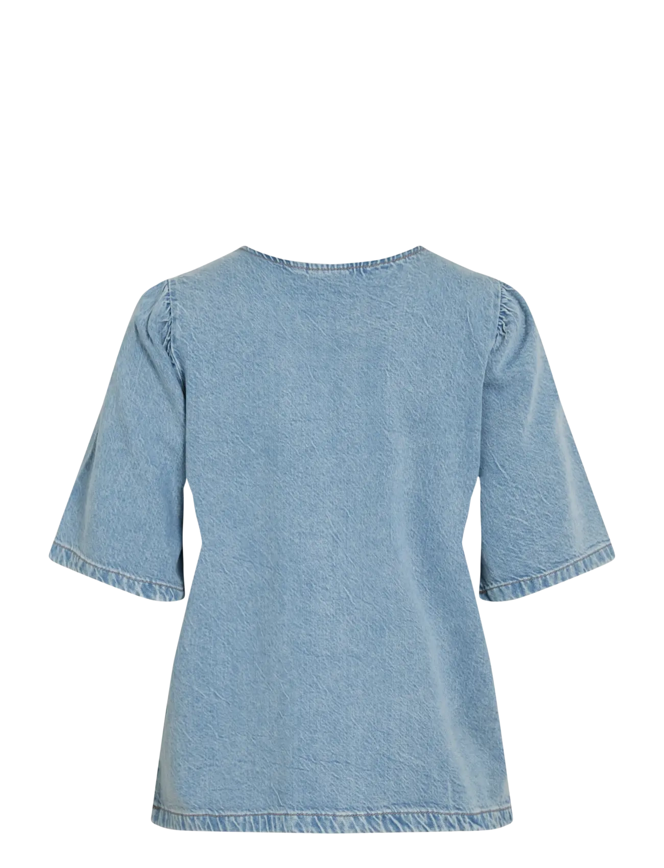 Vila - VIKIKI O-NECK 2/4 TIE DENIM TOP - gallaskyrtur - light blue denim - 1