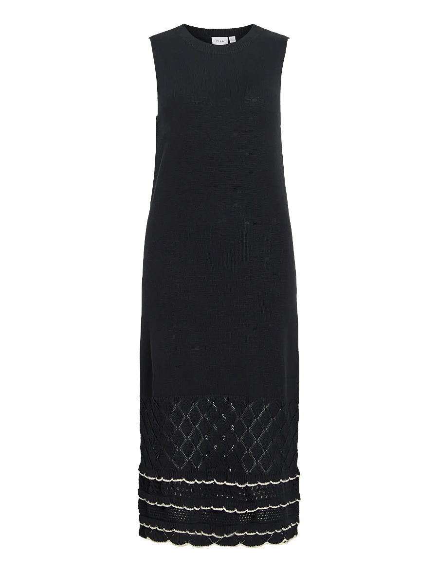 Vila - VIZINNIA S/L DETAIL LONG KNIT DRESS - knitted dresses - black beauty - 1