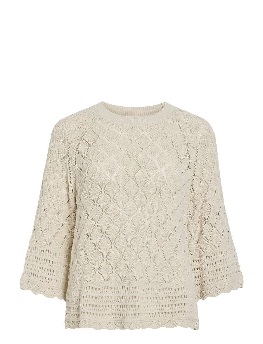 Vila - VIEVIE O-NECK 3/4 KNIT TOP - pullover - birch - 1