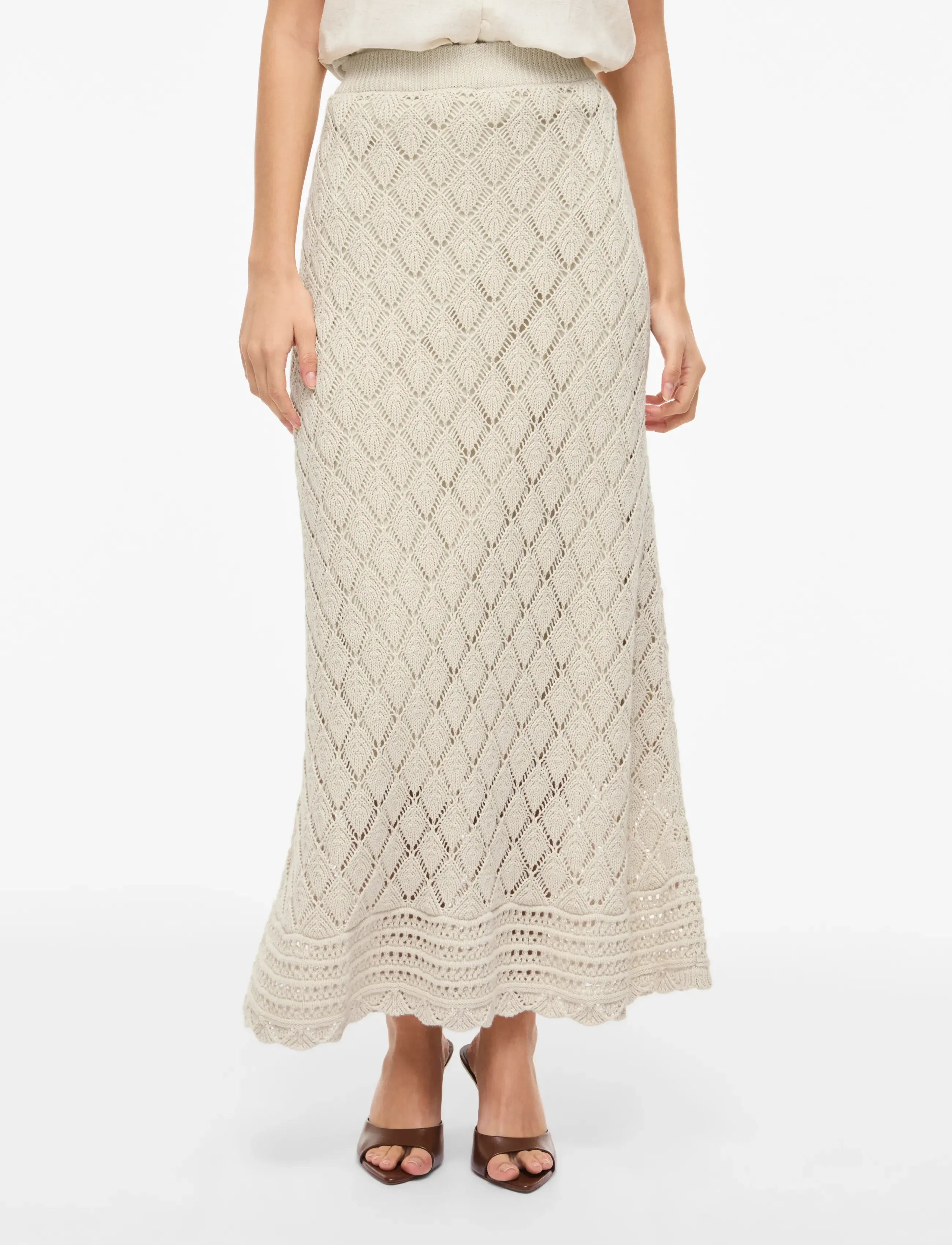 Vila VIEVIE HW ANKLE A-LINE KNIT SKIRT - Maxi Röcke - BIRCH / beige