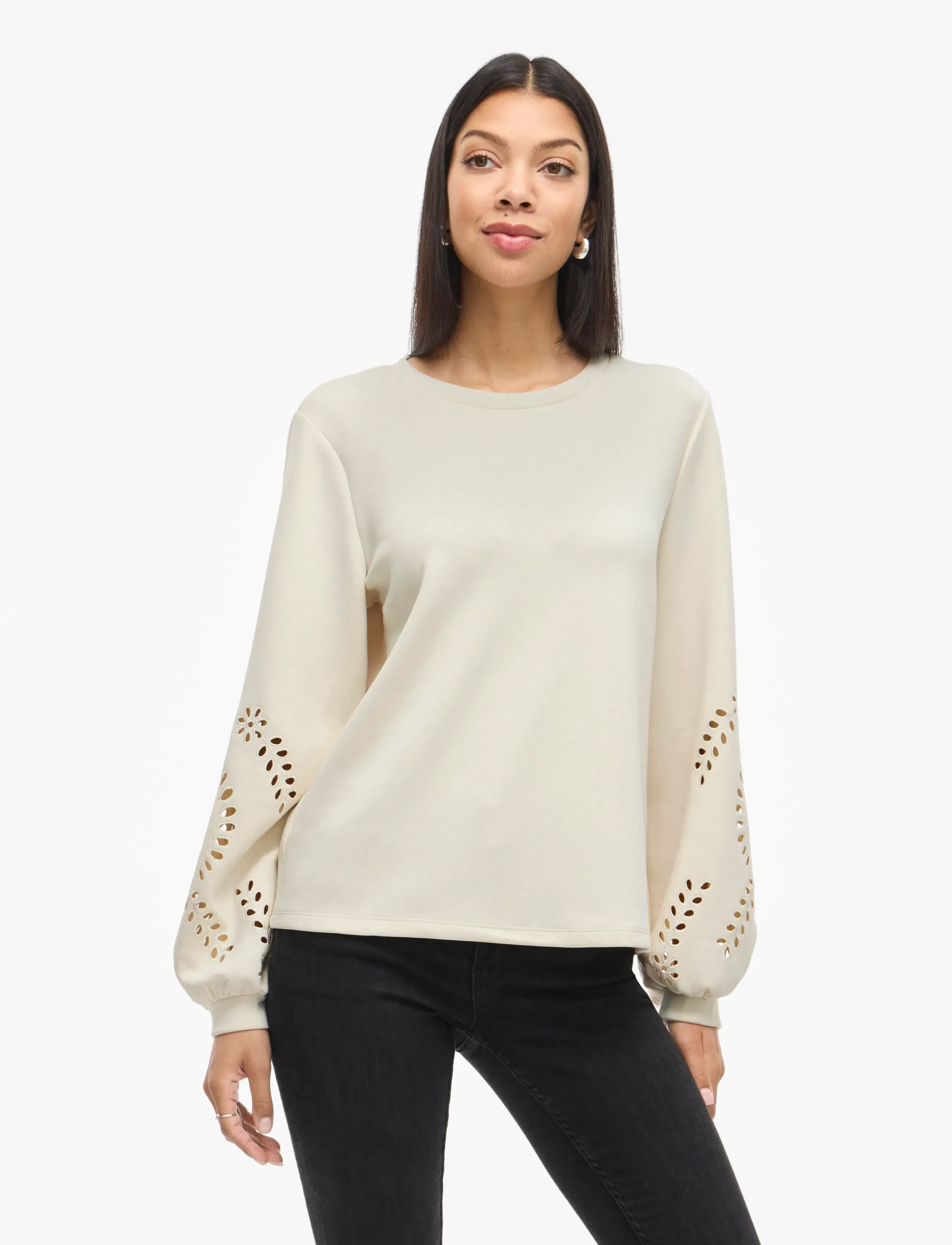 Vila Visandy L/S Detail Sweat Top Noos, XXL, Sweatshirts & Hoodies, Creme - Sweatshirts, Frauen