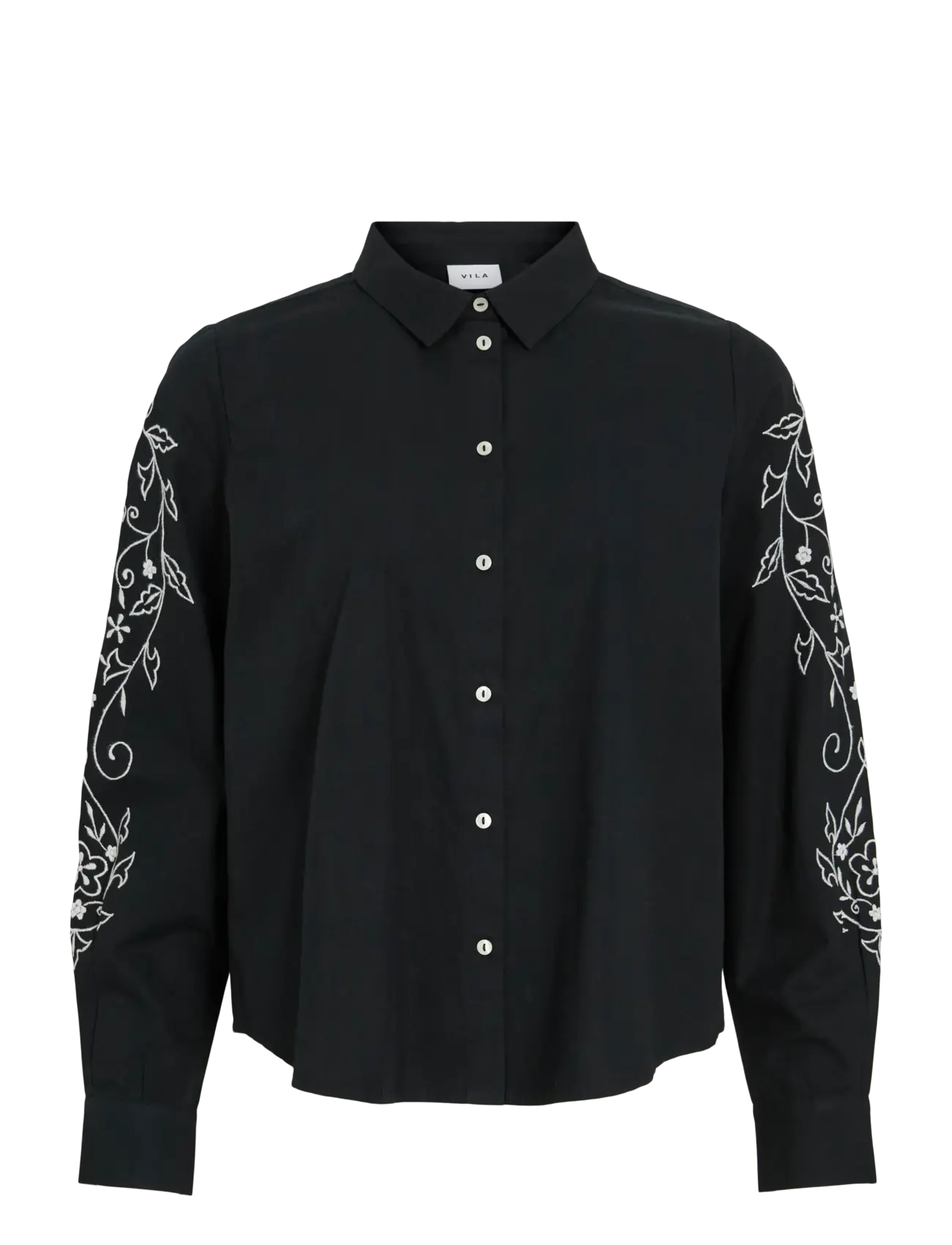 VILA Vifelice L/S Embroidery Shirt Schwarz - 40 - Damen