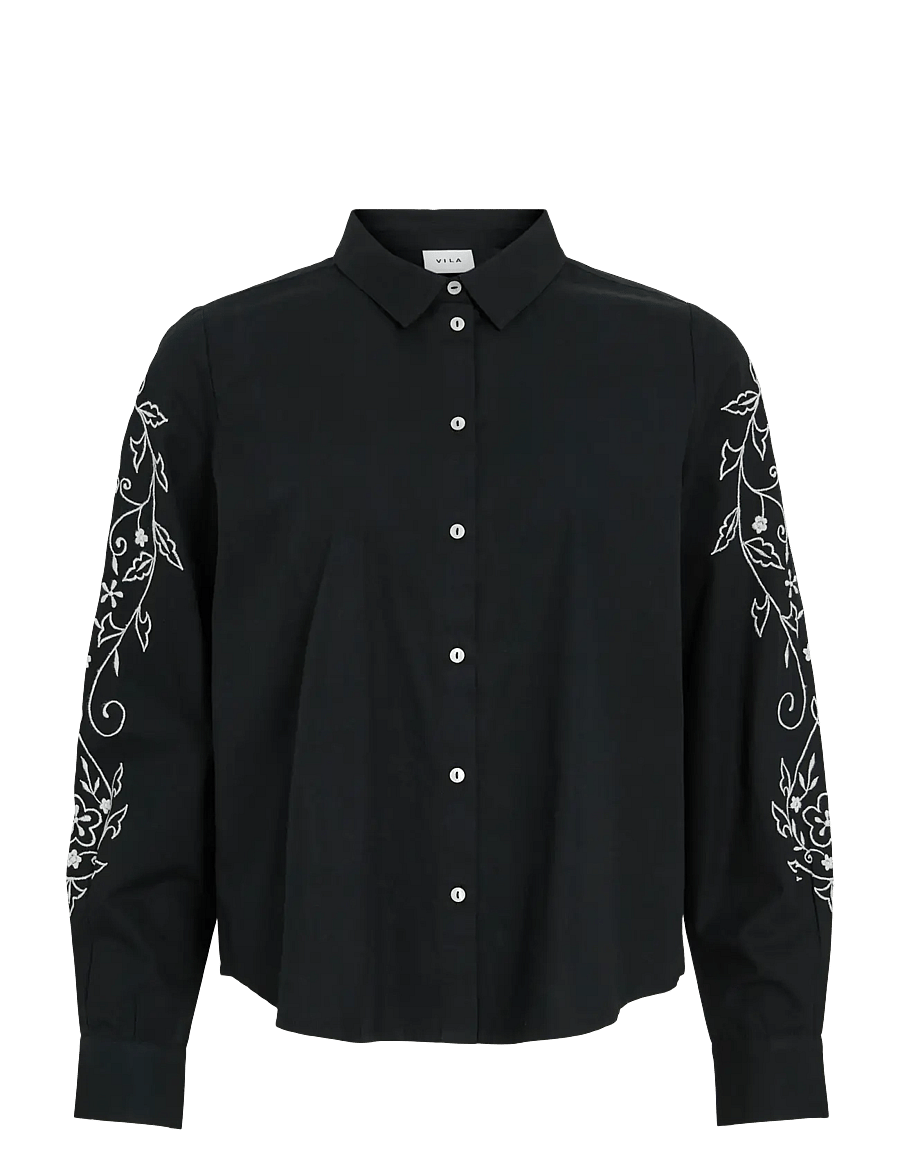 Vila - VIFELICE L/S EMBROIDERY SHIRT - chemises à manches longues - black - 1