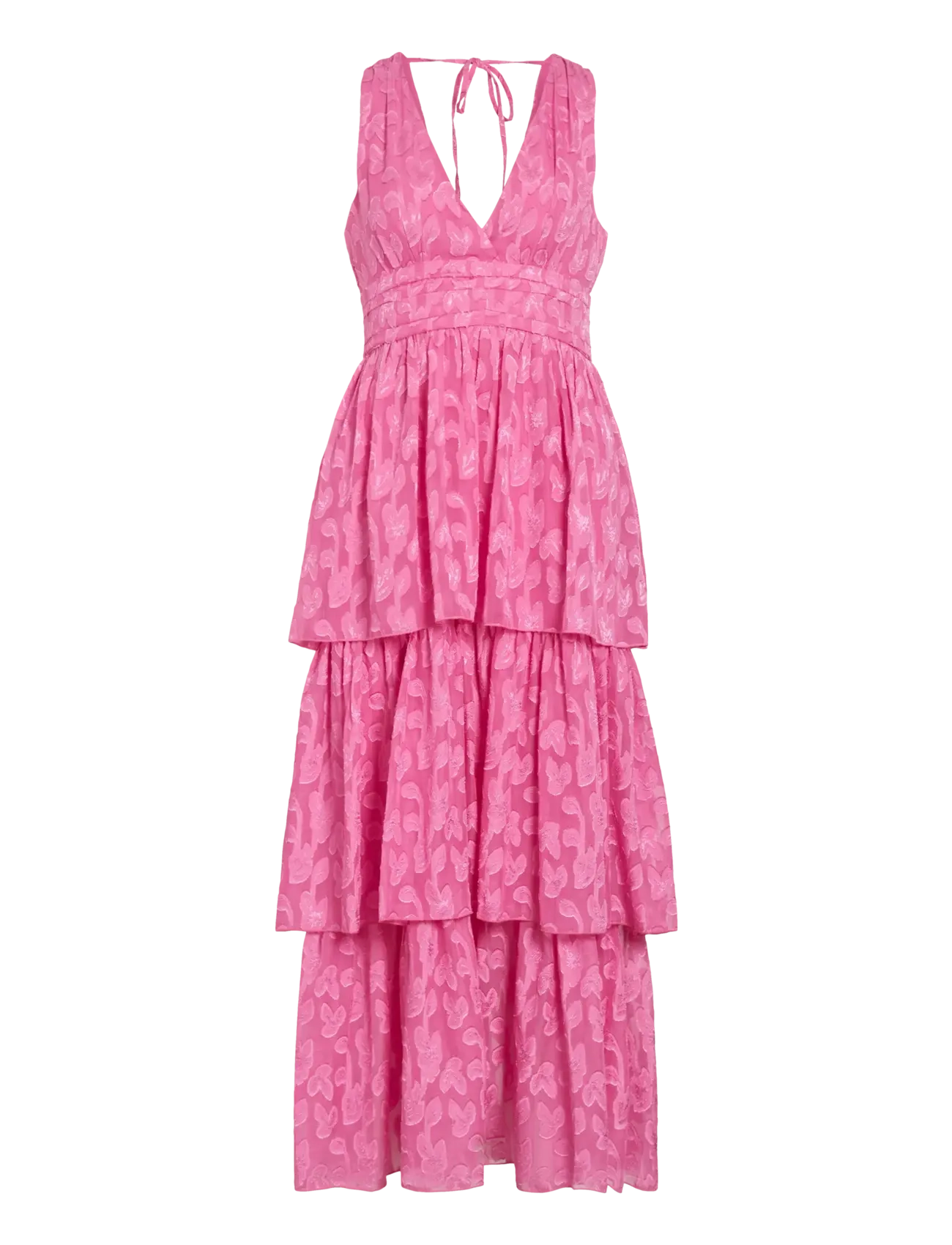 Vila VISINDY V-NECK SL FLOUNCE ANKLE DRESS/DC - Dresses - FIJI FLOWER / pink/rose