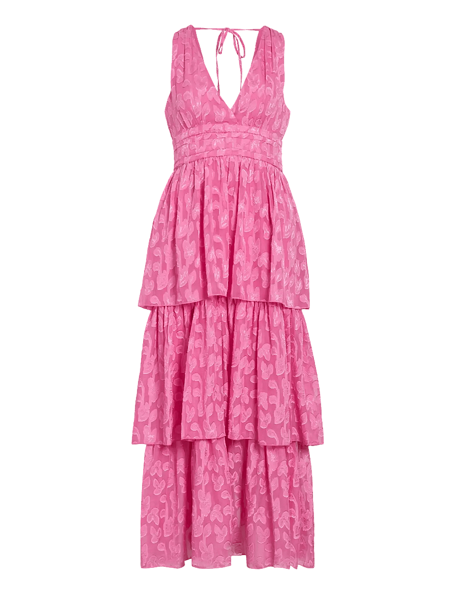 Vila - VISINDY V-NECK SL FLOUNCE ANKLE DRESS/DC - maxi kjólar - fiji flower - 0