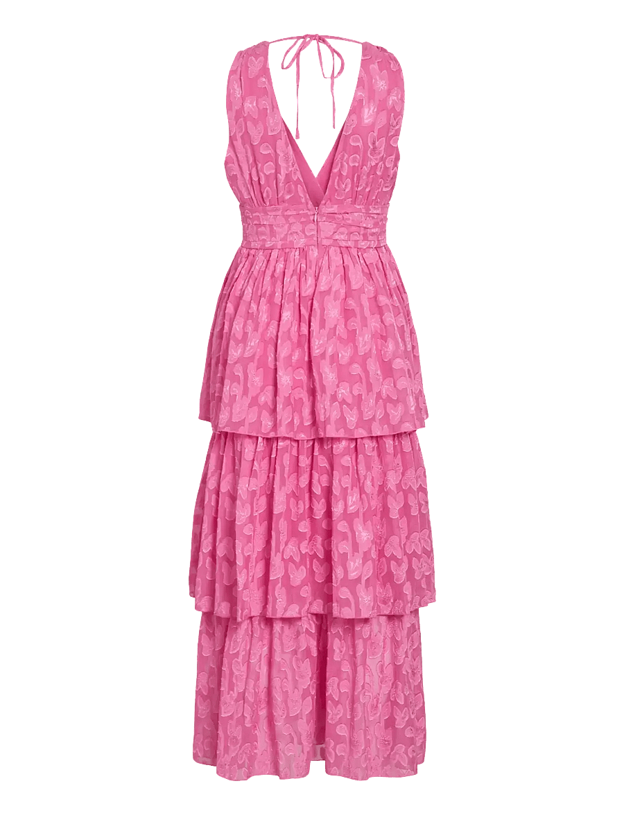Vila - VISINDY V-NECK SL FLOUNCE ANKLE DRESS/DC - maxi kjólar - fiji flower - 1