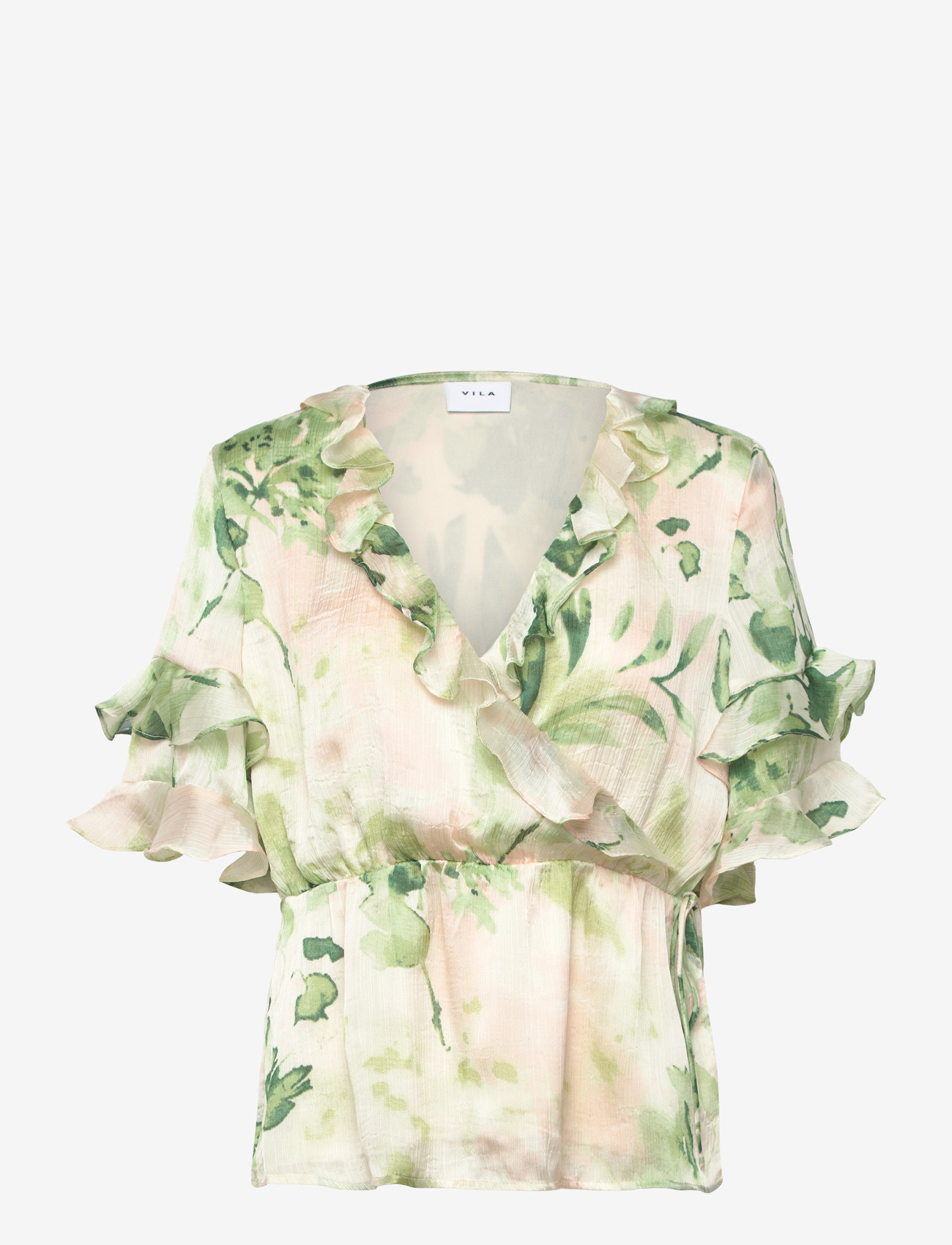 Vila - VIMOLINA 2/4 FLOUNCE WRAP TOP/DC - kurzämlige blusen - birch - 0