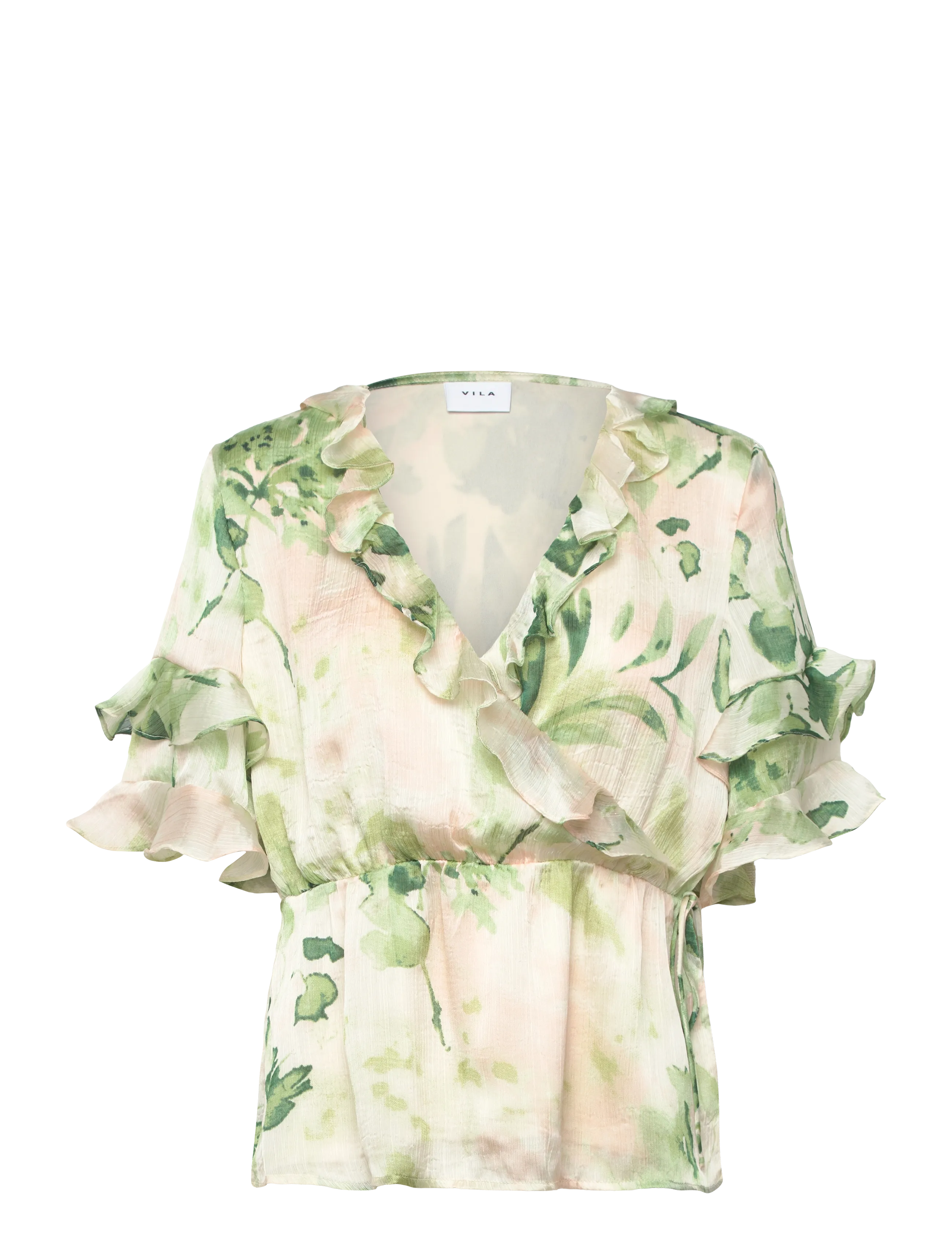 Vila VIMOLINA 2/4 FLOUNCE WRAP TOP/DC - PARTY - BIRCH / cream