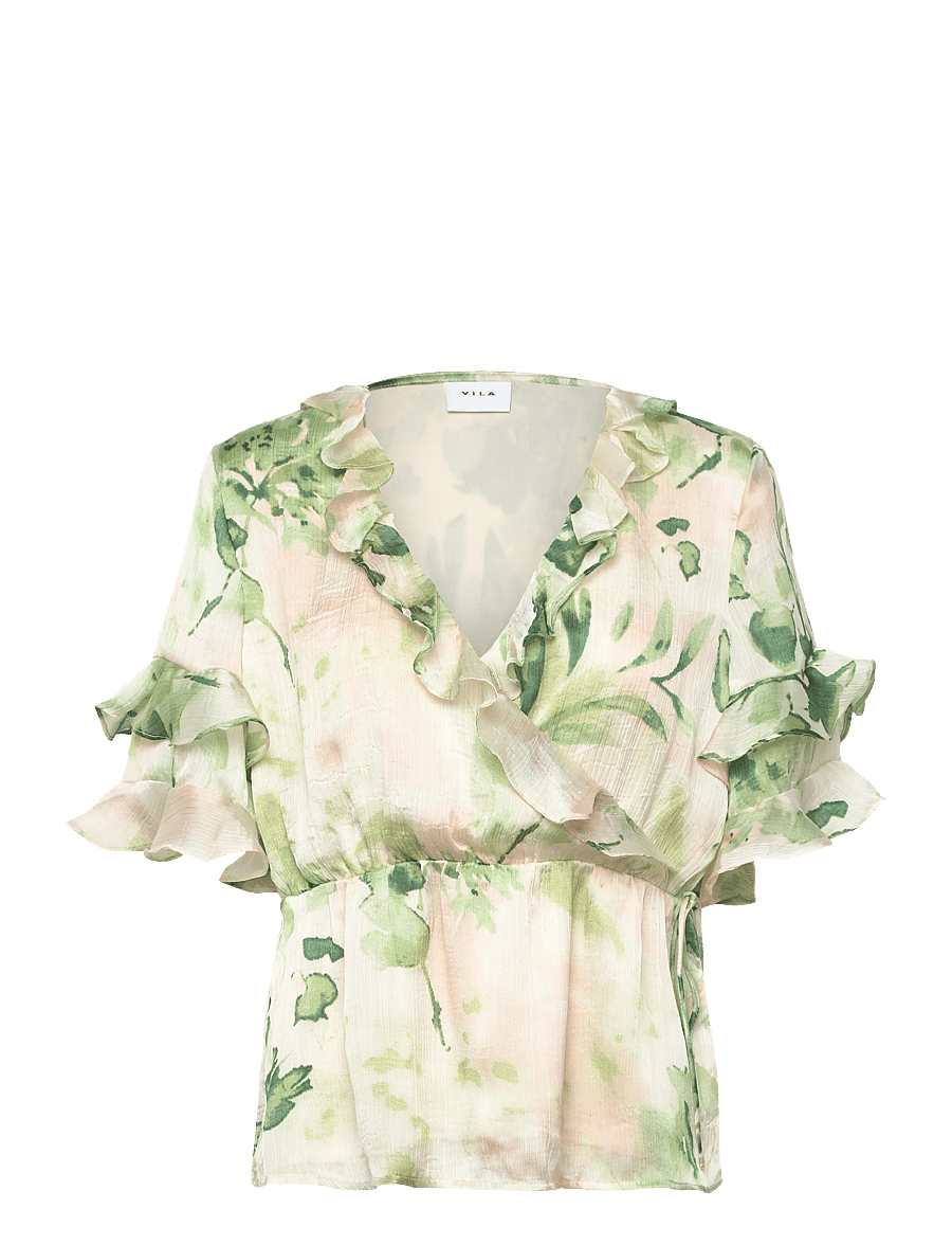 Vila - VIMOLINA 2/4 FLOUNCE WRAP TOP/DC - kurzärmelige blusen - birch - 1