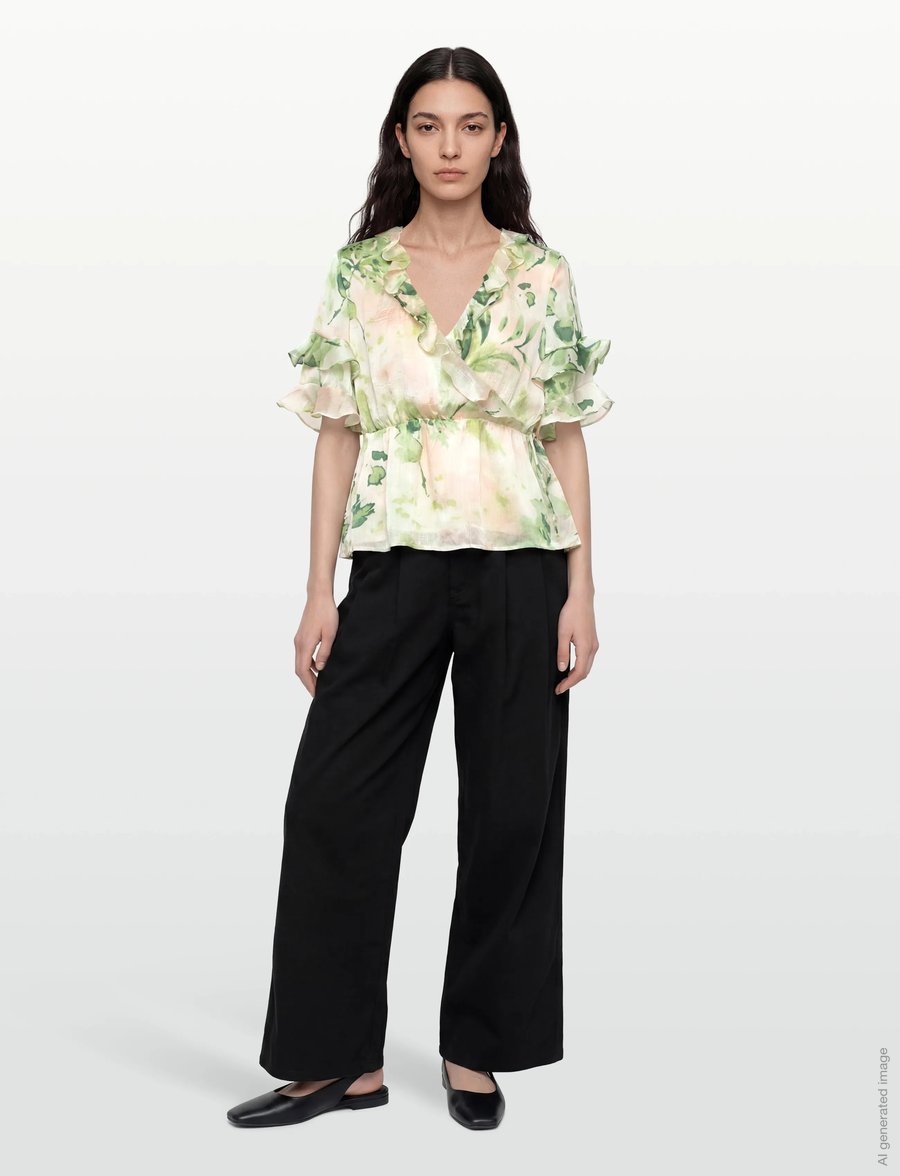 Vila - VIMOLINA 2/4 FLOUNCE WRAP TOP/DC - kurzärmelige blusen - birch - 0