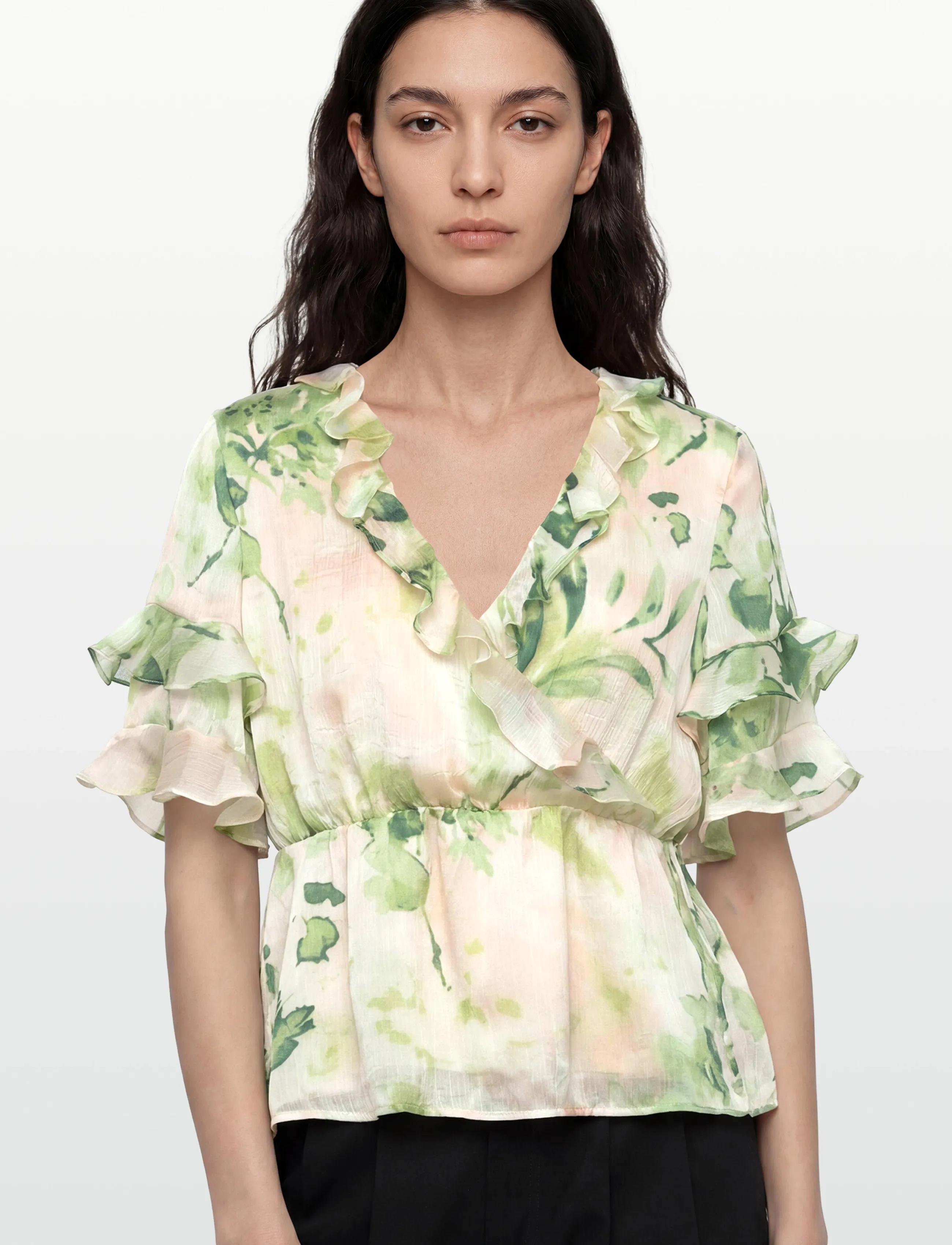 Vila - VIMOLINA 2/4 FLOUNCE WRAP TOP/DC - short-sleeved blouses - birch - 3