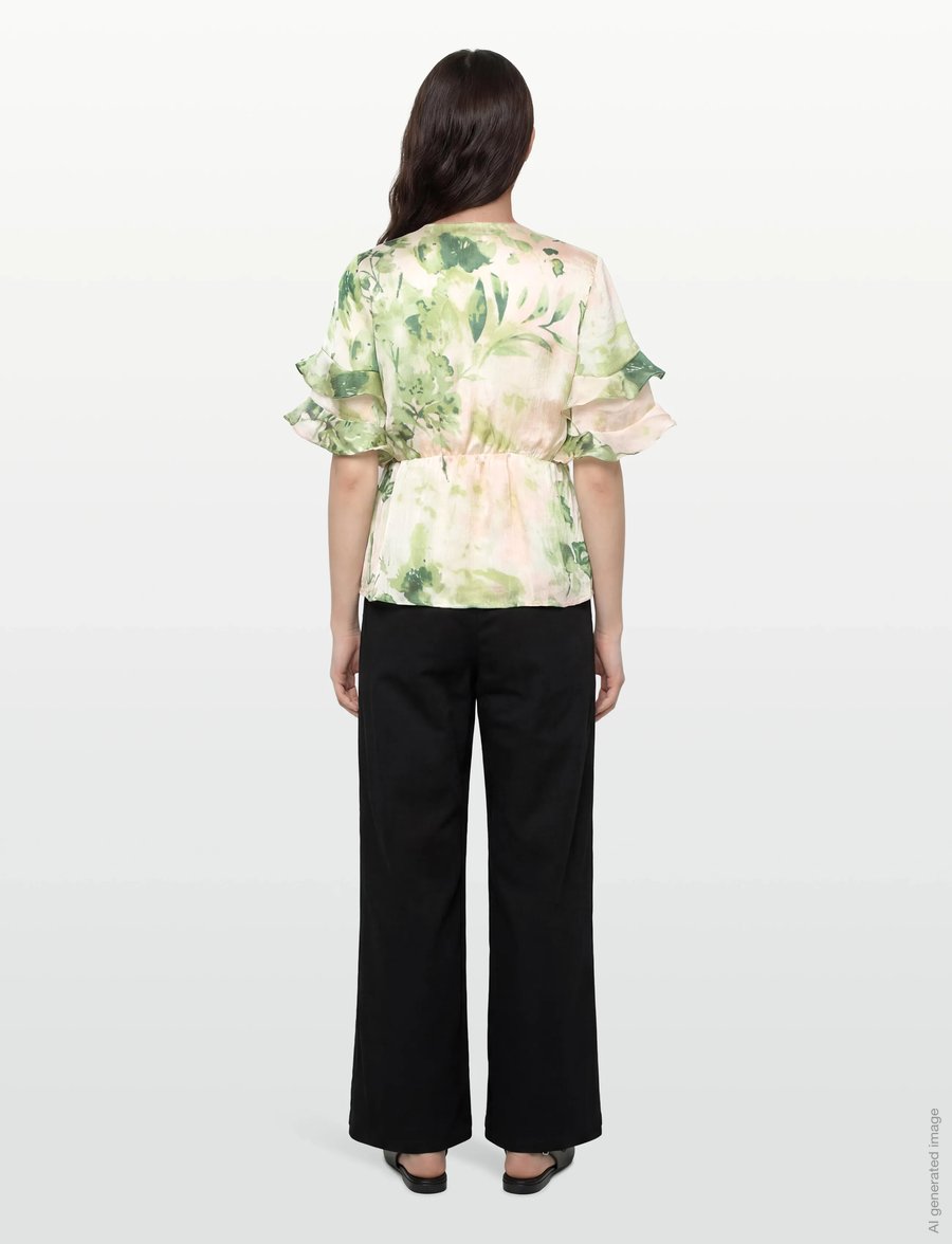 Vila - VIMOLINA 2/4 FLOUNCE WRAP TOP/DC - kurzärmelige blusen - birch - 4