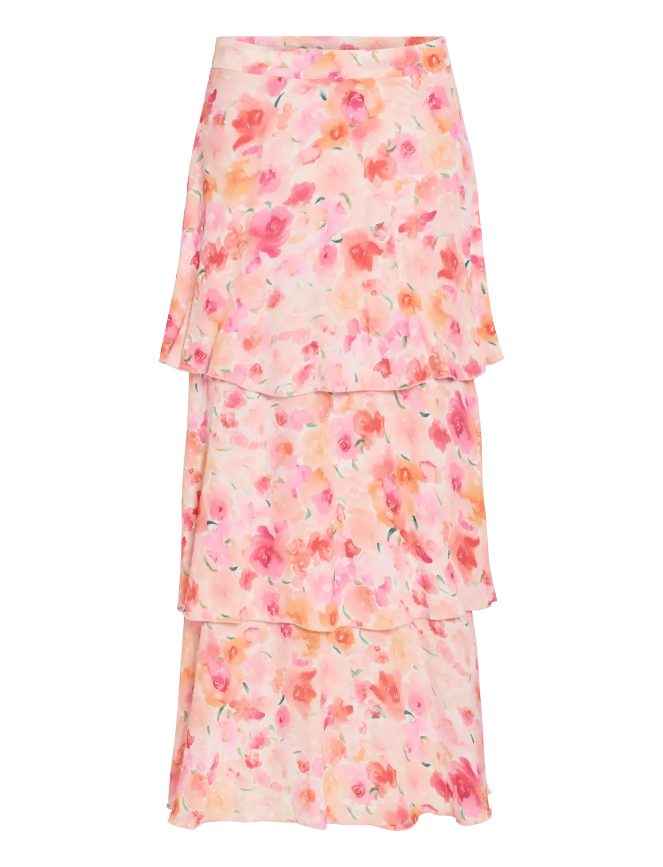 Vila VIASTRA HW FLOUNCE ANKEL SKIRT/DC - Tøj - SNOW WHITE / pink/rose