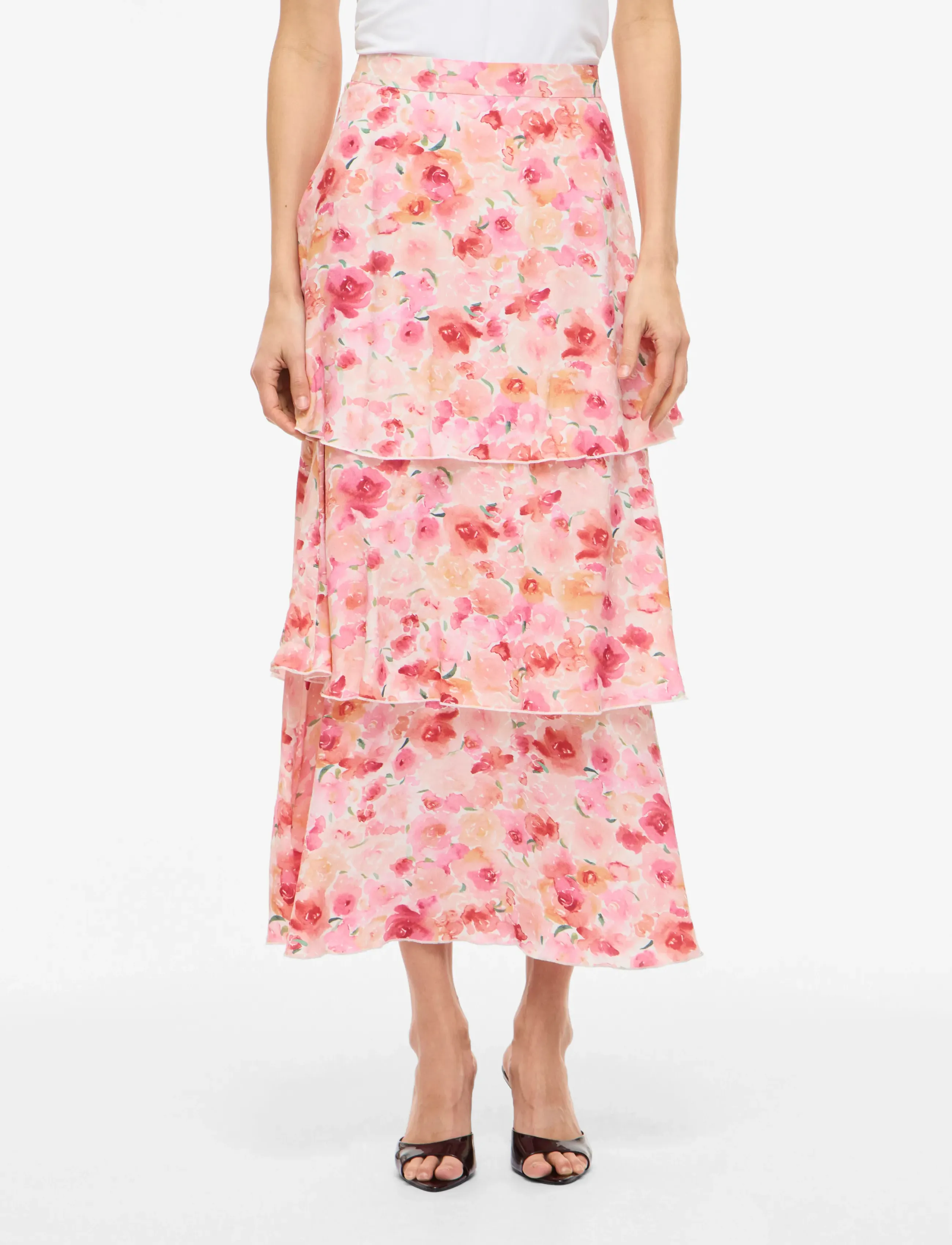 Vila Viastra Hw Flounce Ankel Skirt/Dc, 40, Röcke, Rosa - Maxi Frauen