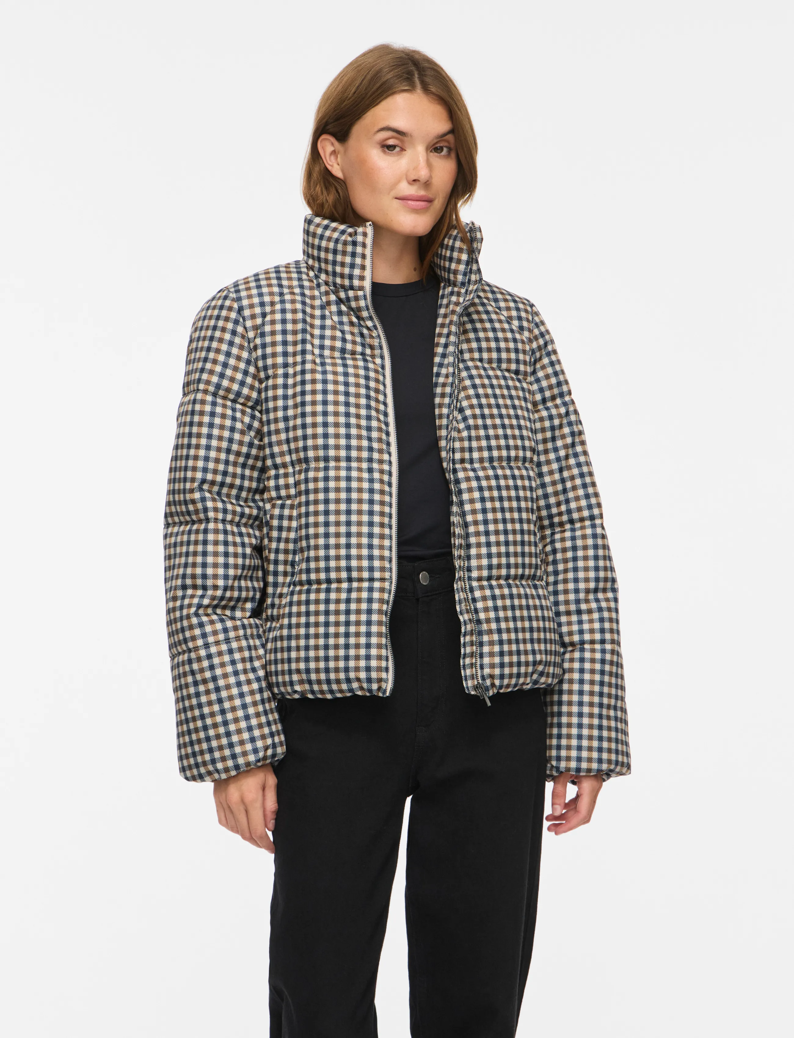 Vila VIKARLA NEW PRINTED PUFFER JACKET /OTW - Daunenjacken - CRYSTAL GRAY / cream