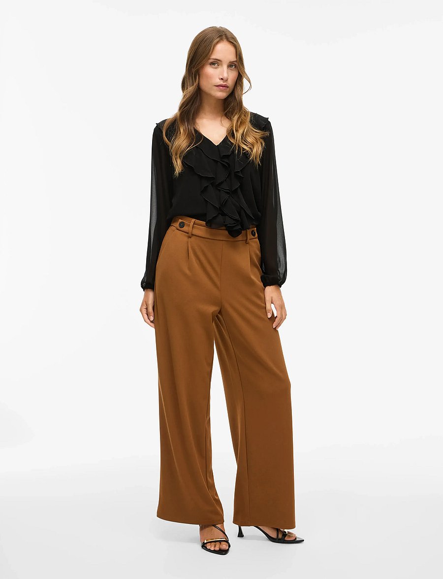 Vila - VIANE L/S V-NECK FRILL TOP - NOOS - langärmelige blusen - black - 5