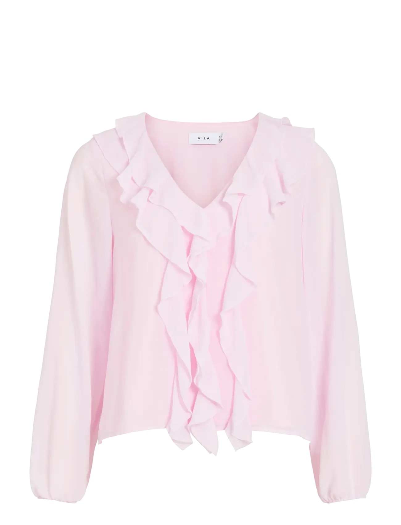 Vila VIANE L/S V-NECK FRILL TOP - NOOS - Bluser - CHERRY BLOSSOM / pink/rose