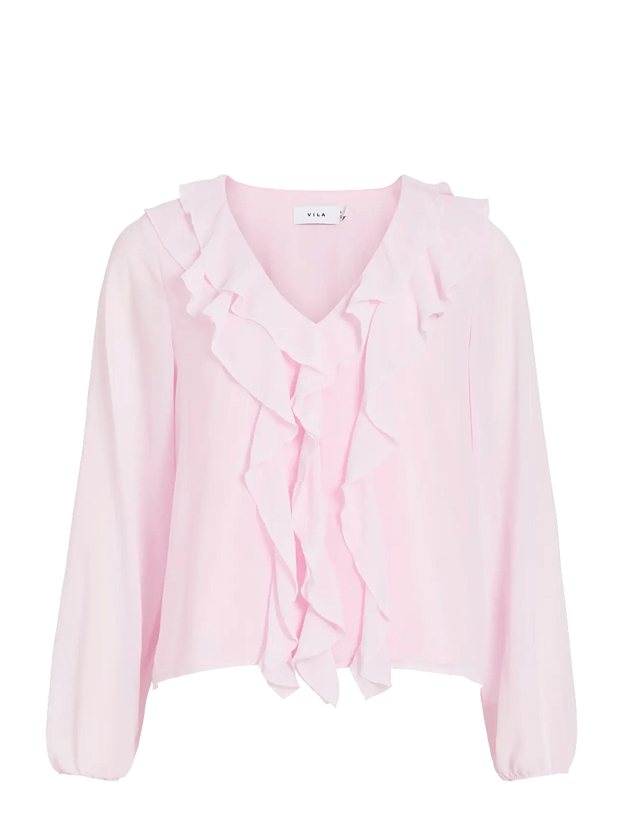 Vila - VIANE L/S V-NECK FRILL TOP - NOOS - blouses à manches longues - cherry blossom - 1