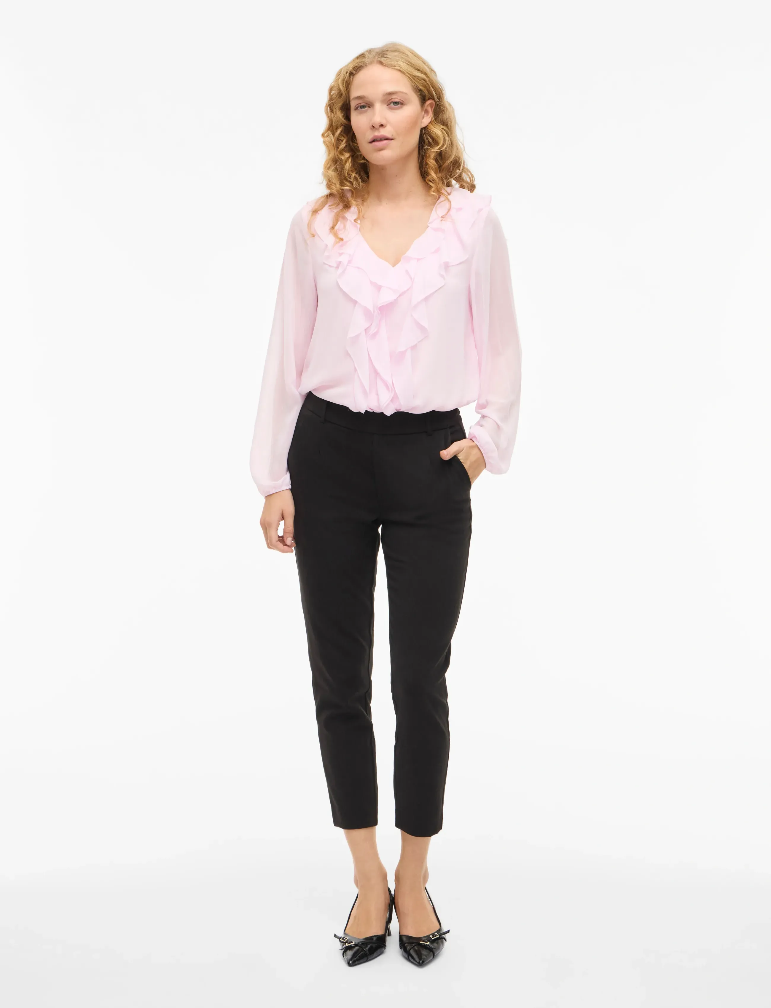 Vila - VIANE L/S V-NECK FRILL TOP - NOOS - blouses à manches longues - cherry blossom - 4