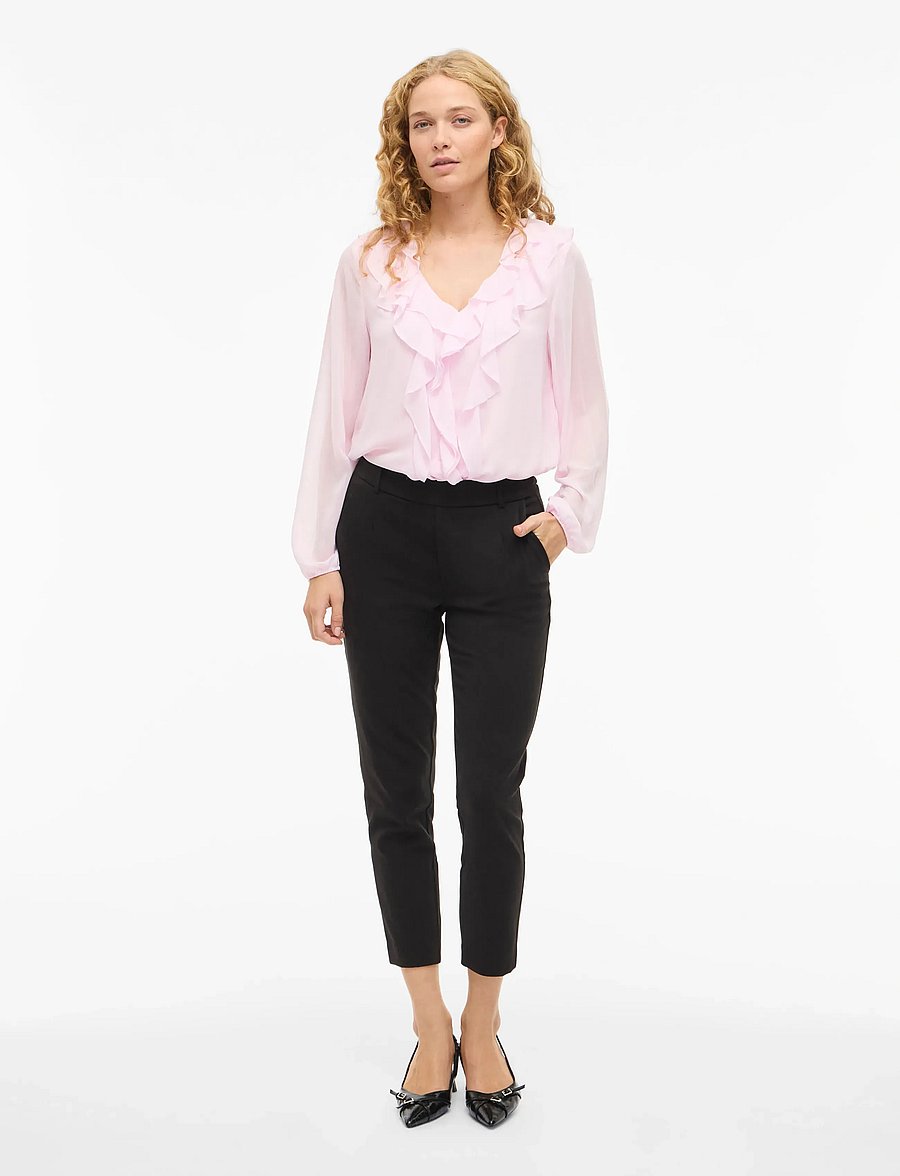 Vila - VIANE L/S V-NECK FRILL TOP - NOOS - blouses à manches longues - cherry blossom - 4