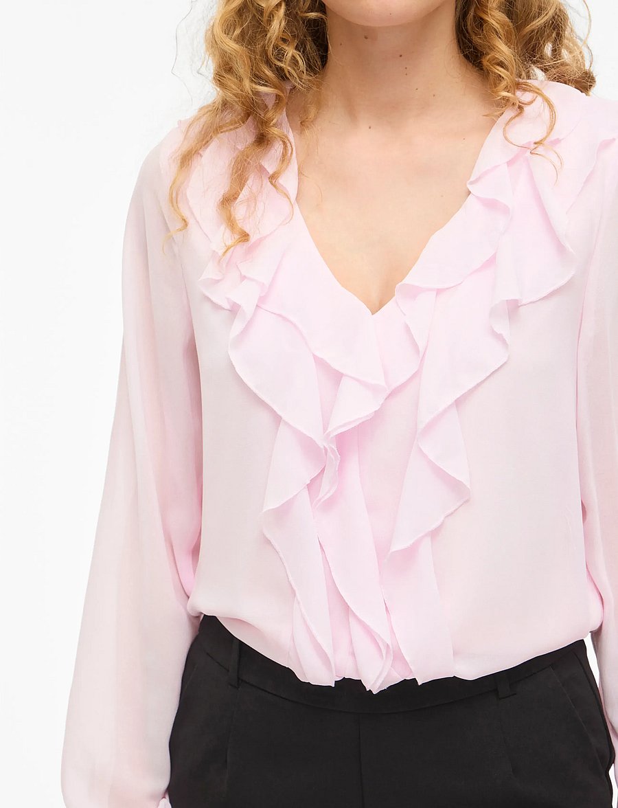 Vila - VIANE L/S V-NECK FRILL TOP - NOOS - blouses à manches longues - cherry blossom - 5
