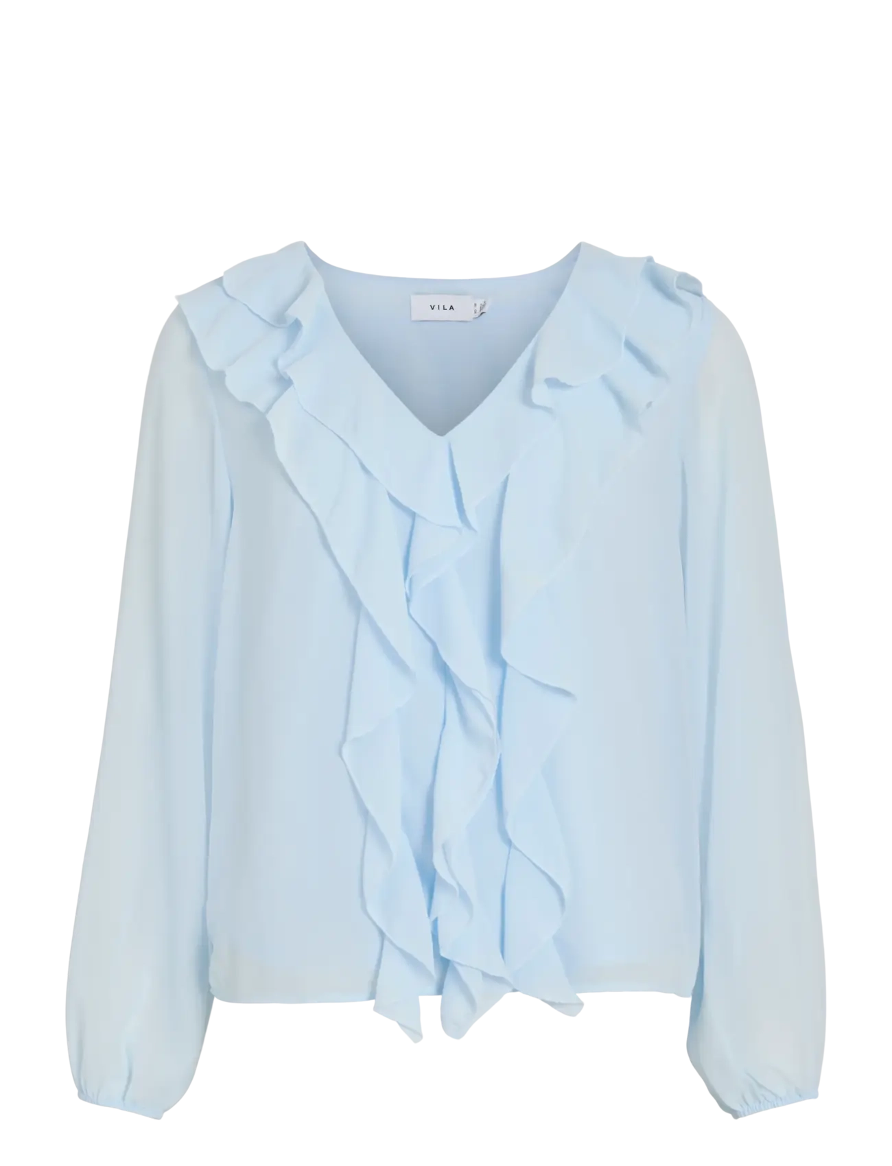 VILA Viane L/S V-Ausschnitt Frill Oberteil - Noos Blau - 40 - Damen