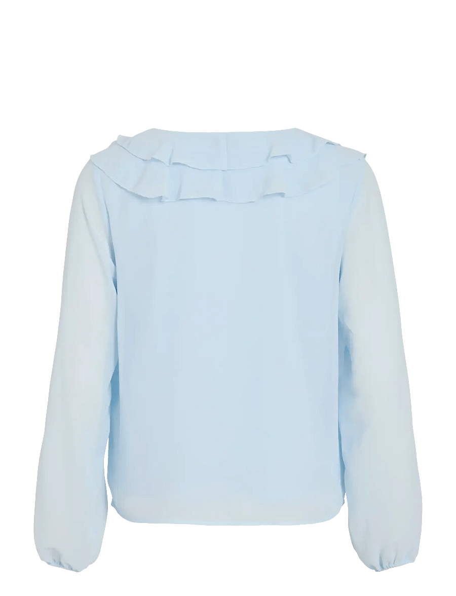 Vila - VIANE L/S V-NECK FRILL TOP - NOOS - langärmelige blusen - nantucket breeze - 2