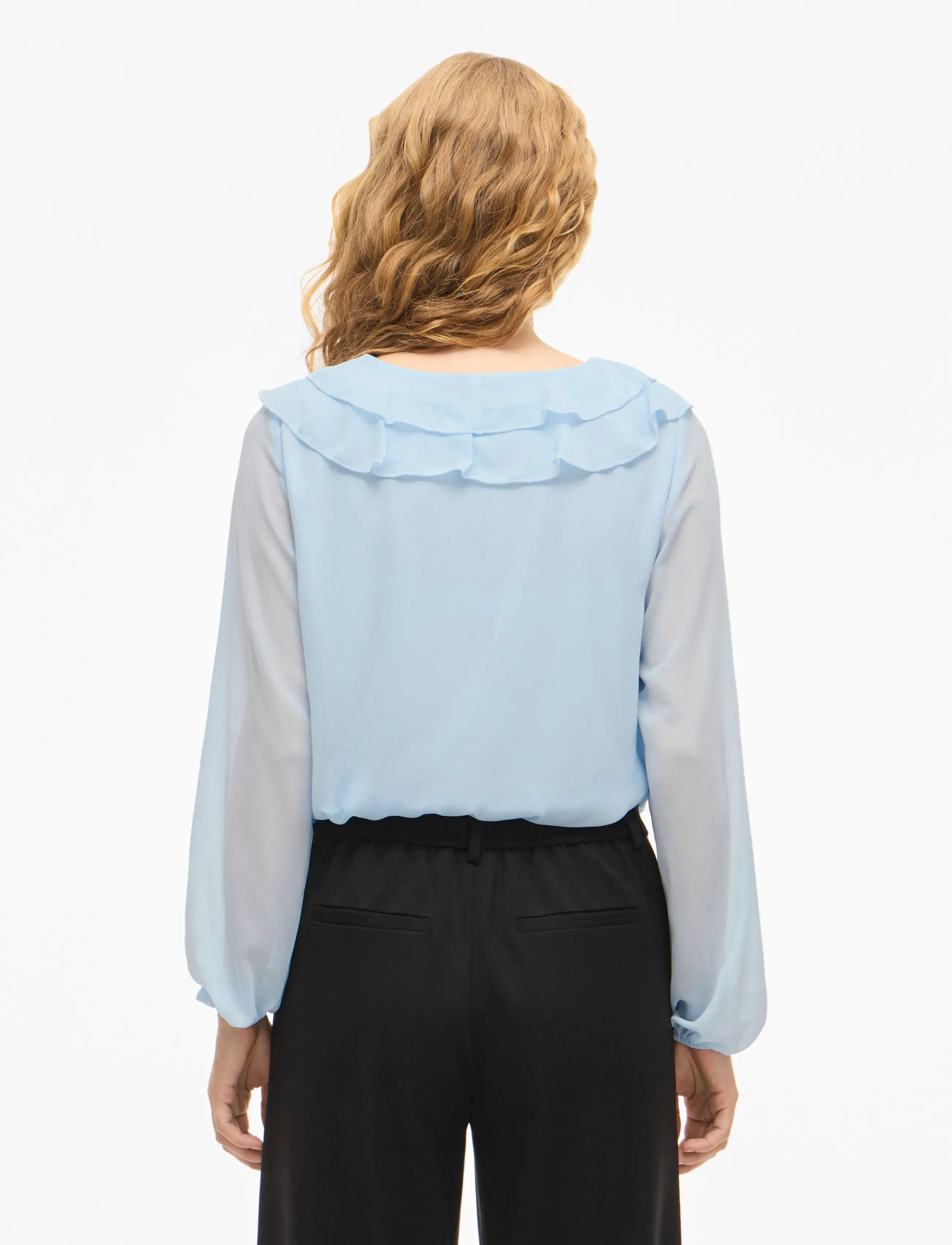 Vila - VIANE L/S V-NECK FRILL TOP - NOOS - langerma blússur - nantucket breeze - 3