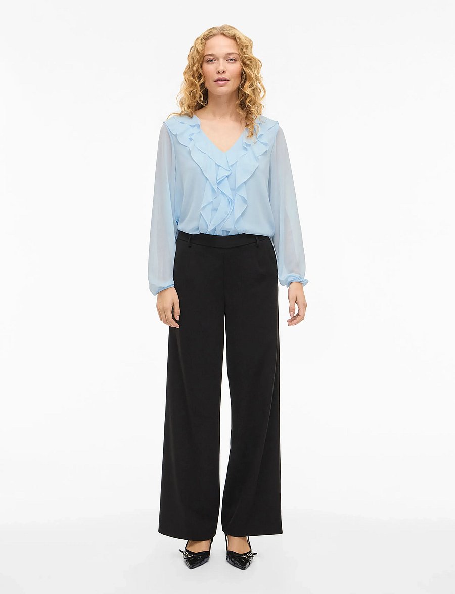 Vila - VIANE L/S V-NECK FRILL TOP - NOOS - langärmelige blusen - nantucket breeze - 4