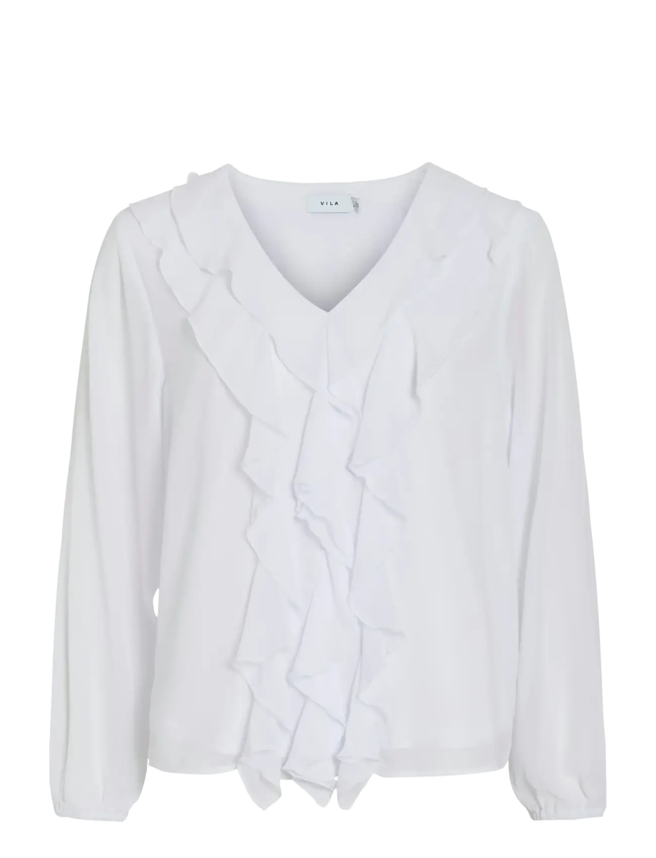 VILA Viane L/S V-Ausschnitt Frill Oberteil - Noos Weiß - 42 - Damen