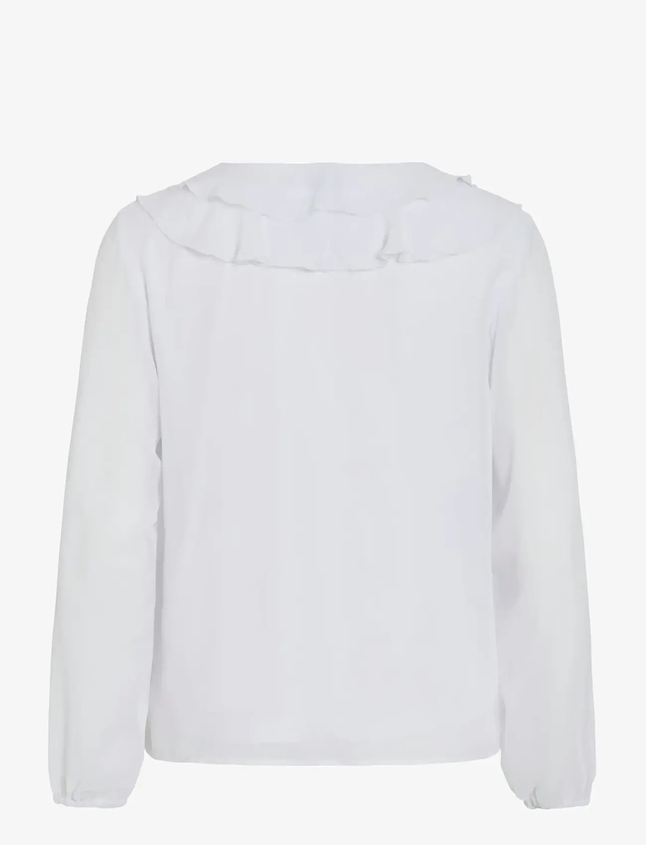 Vila - VIANE L/S V-NECK FRILL TOP - NOOS - langærmede bluser - snow white - 2