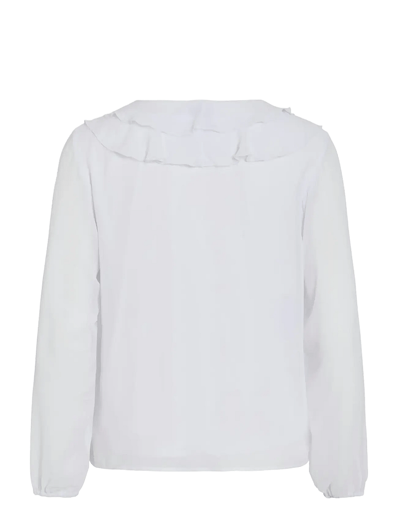 Vila - VIANE L/S V-NECK FRILL TOP - NOOS - langärmlige blusen - snow white - 2