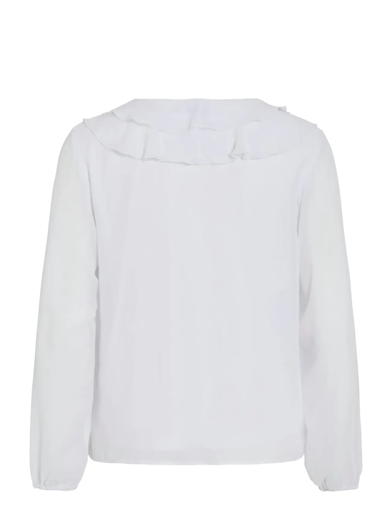 Vila - VIANE L/S V-NECK FRILL TOP - NOOS - långärmade blusar - snow white - 2