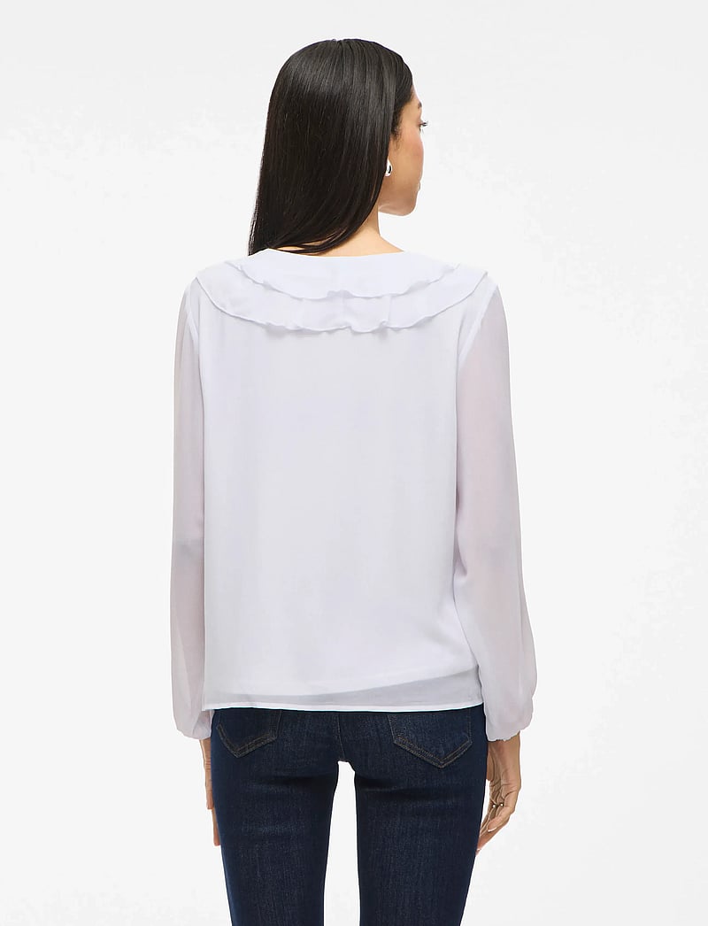 Vila - VIANE L/S V-NECK FRILL TOP - NOOS - langärmlige blusen - snow white - 3