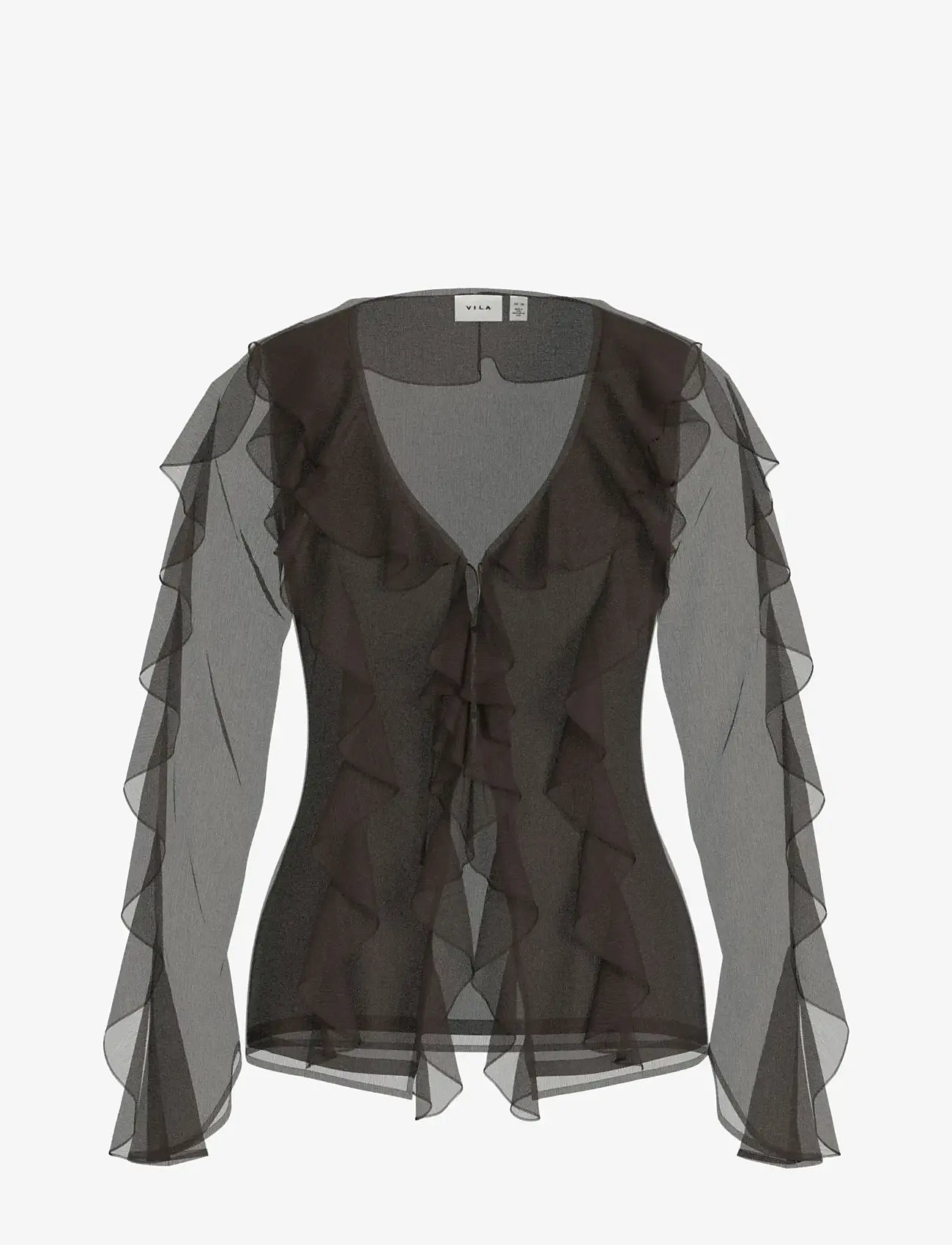 Vila - VIFALIA L/S FRILL KIMONO TOP/KA - pikkade varrukatega alussärgid - coffee bean - 0