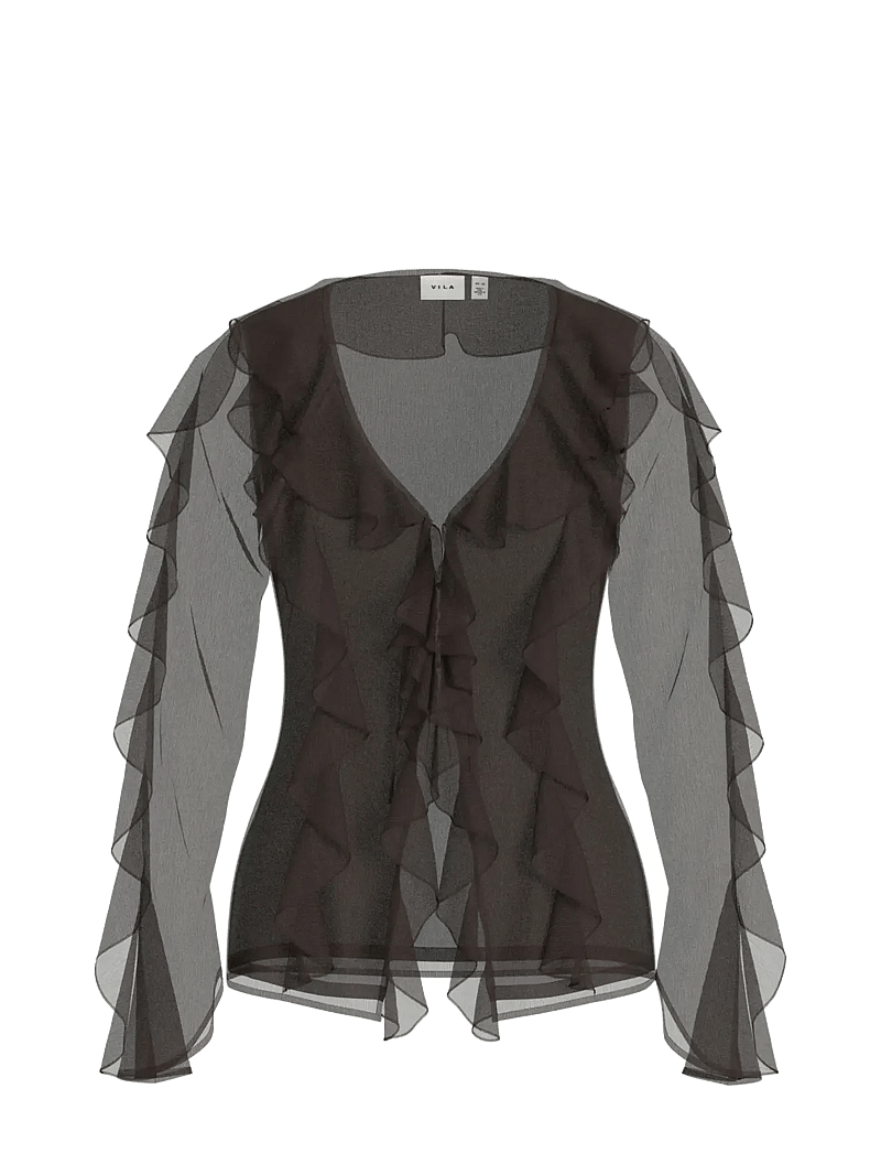 Vila - VIFALIA L/S FRILL KIMONO TOP/KA - langärmlige tops - coffee bean - 0