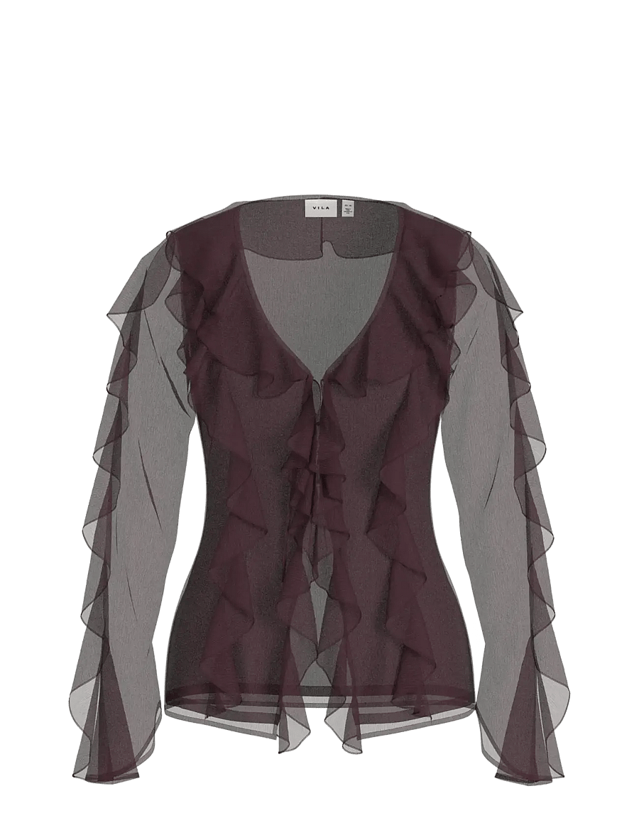 Vila - VIFALIA L/S FRILL KIMONO TOP/KA - langärmlige tops - fig - 0