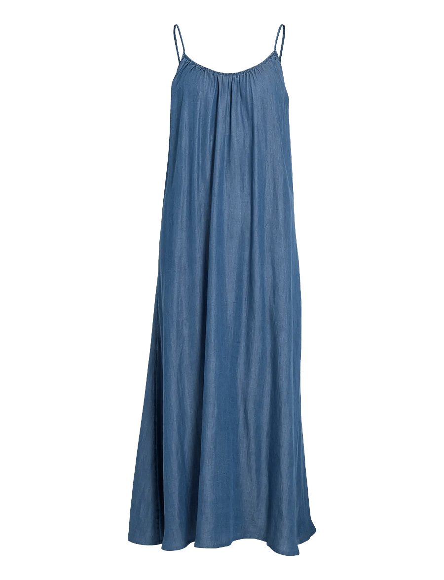 Vila - VITEVIRA U-NECK SINGLET ANKLE DRESS/VOL - Õlapaeltega kleidid - medium blue denim - 0