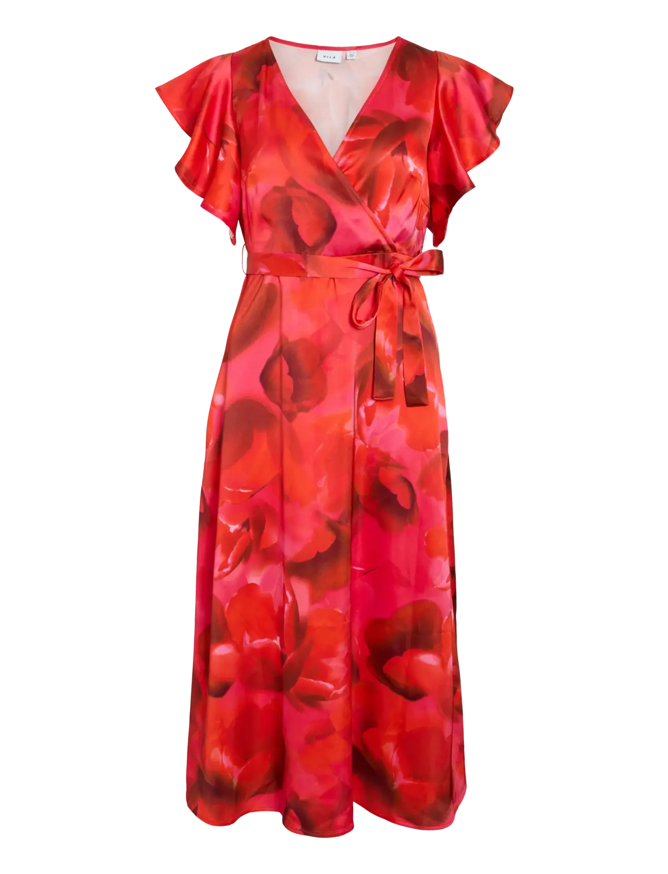 Vila Viavelina S/S Midi Dress/Dc, 42, Red, Kjoler > Knælange Og Midi, Dame