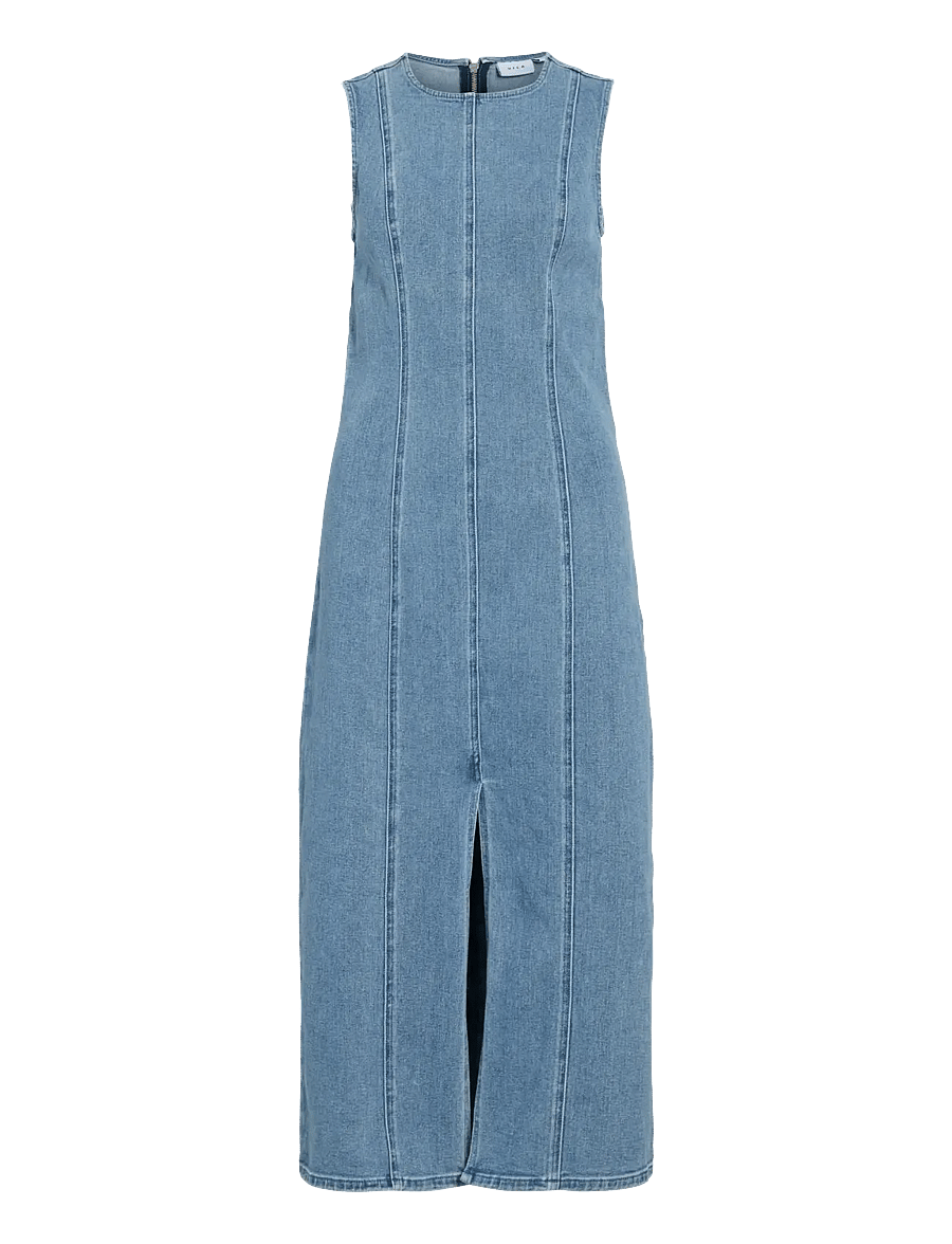 Vila - VIWINONA NEW S/L O-NECK LONG DENIM DRESS - robes en jeans - light blue denim - 0