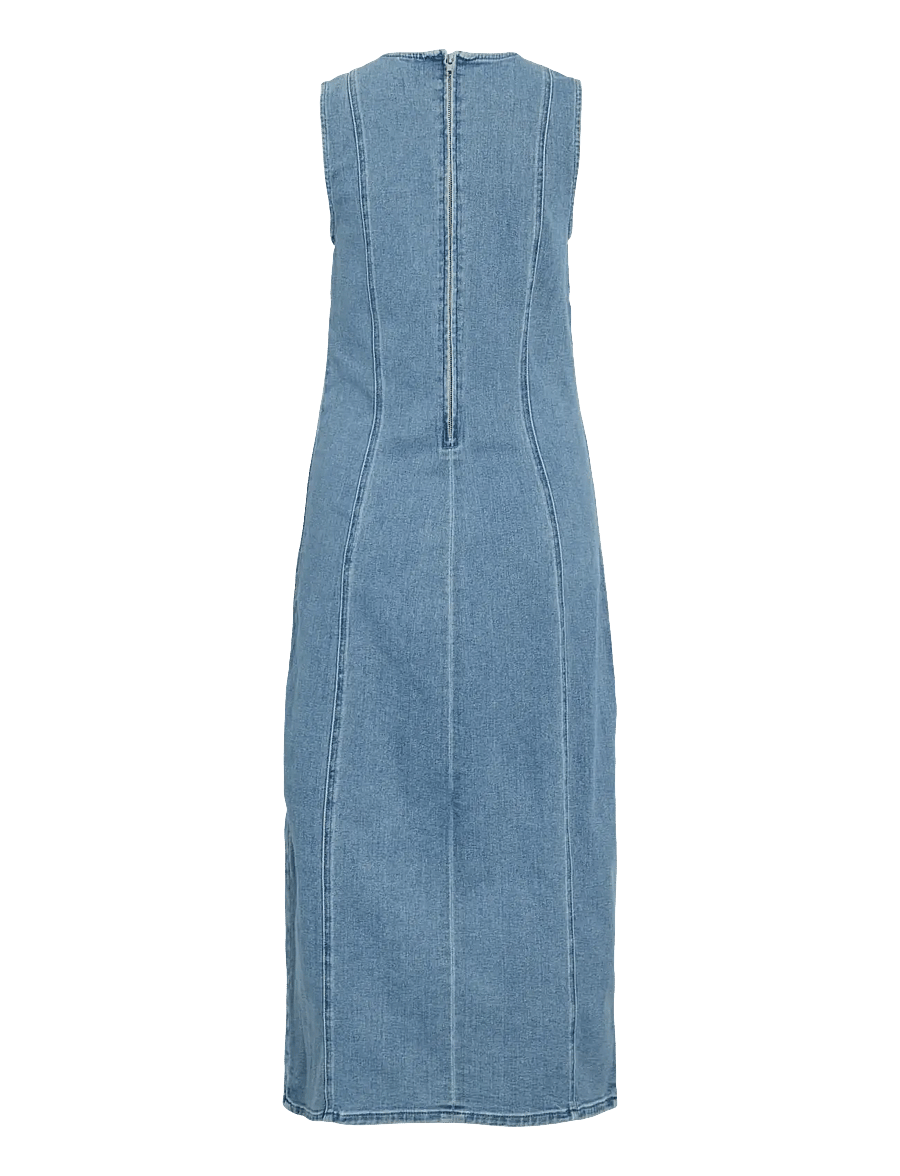 Vila - VIWINONA NEW S/L O-NECK LONG DENIM DRESS - robes en jeans - light blue denim - 1