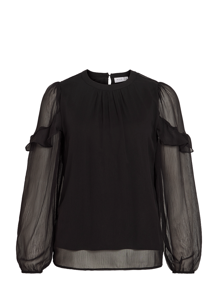 Vila - VIELLY L/S FLOUNCE TOP - langærmede bluser - black beauty - 1